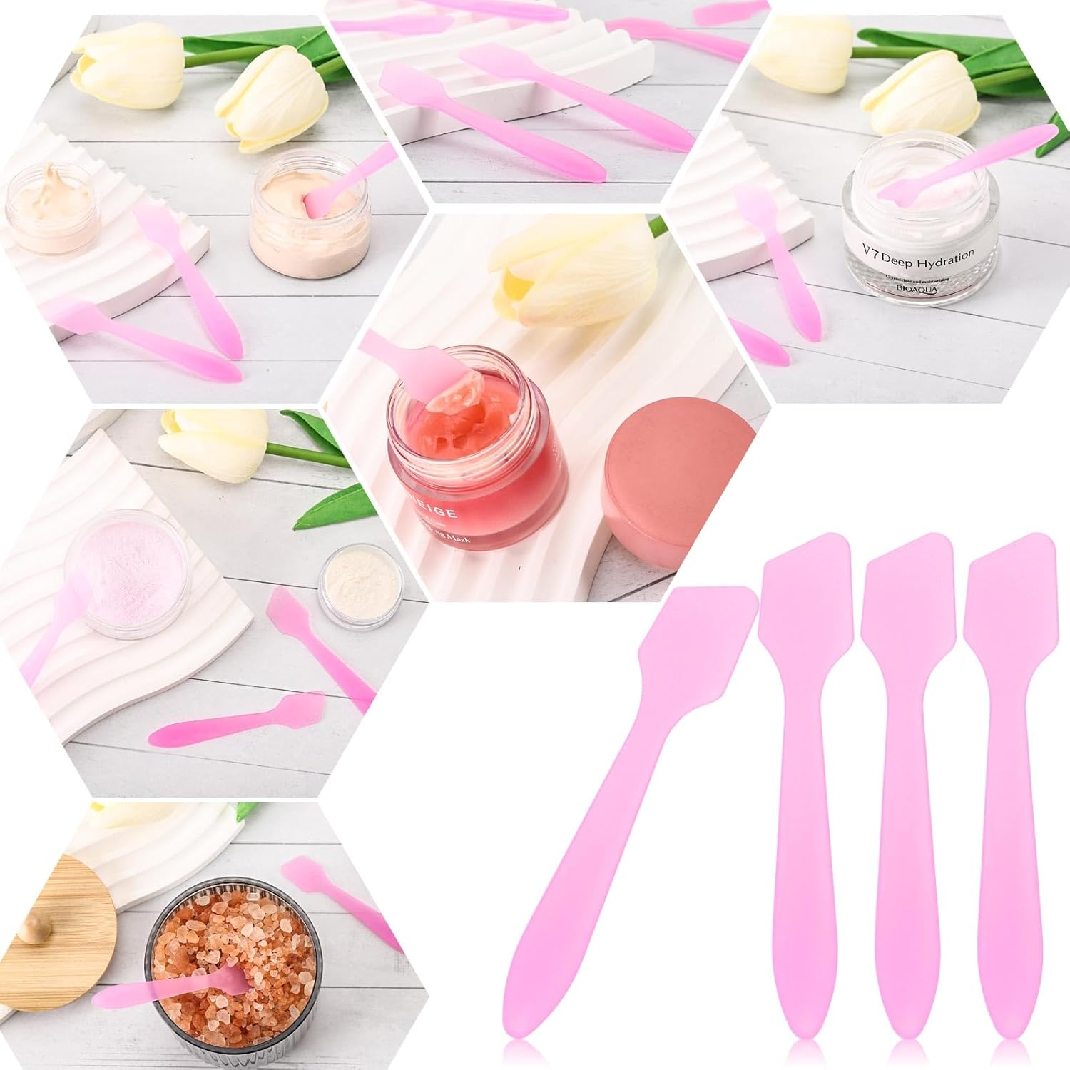Tbestmax 300 PCS Mini Cosmetic Spatulas 3.2" X 0.6" Disposable Makeup Spatulas, Plastic Spatulas Pink Facial Creams Skin Care Spatulas image number 3