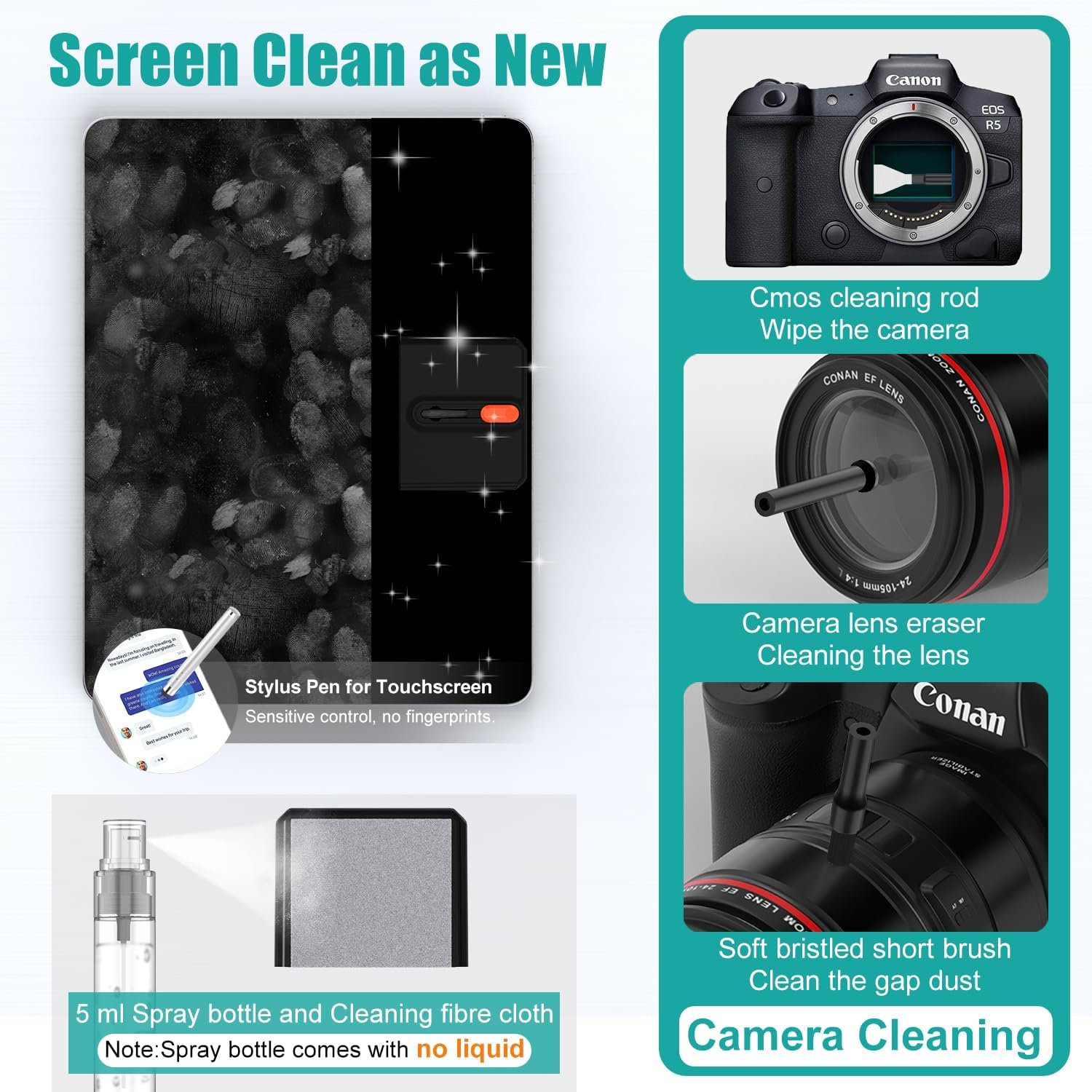 VICHYIE 32 in 1 Keyboard Cleaning Kit with Brush, Computer Laptop Cleaner Kit, Phone Cleaning Tool, Multi-Function Cleaner Kit for Earbuds, Cellphones, PC, Camera, Electronics Devices (Black)