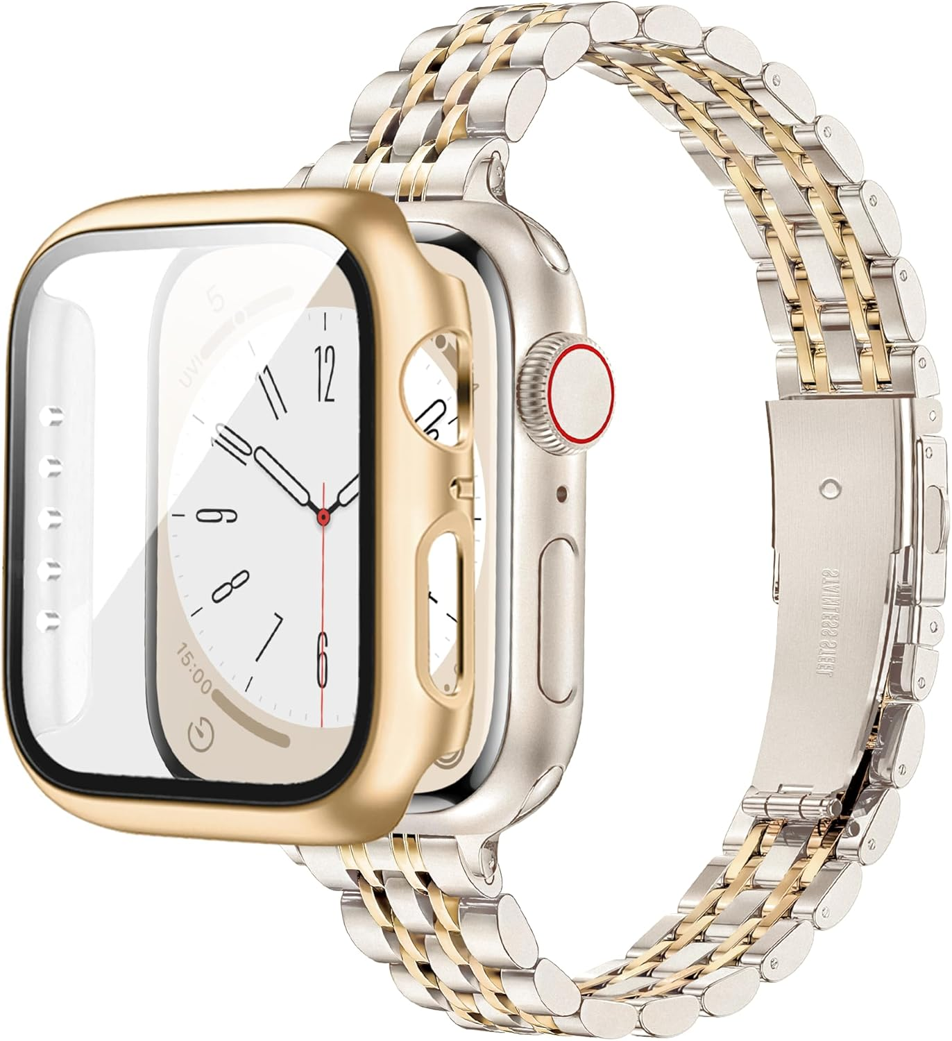 Calina Stainless Steel Band and Case Compatible with Apple Watch Bands 42Mm(Series 11 10) 41Mm 40Mm Series SE 11 10 9 8 7 6 5 4, Slim Bracelet for Apple Watch Strap with Screen Cover, Metal Iwatch Band for Women