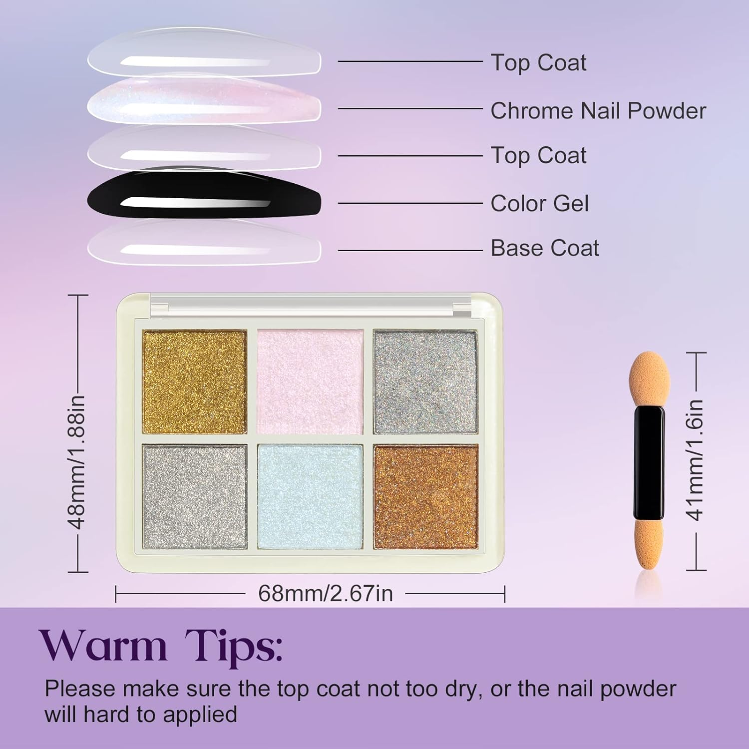 MIZHSE Pearl Chrome Nail Powder for Nails Iridescent Mermaid Glitter Powder, Holographic Solid Pigment Aurora Gold Silver Mirror Powder Nail Art(6 in 1) image number 4