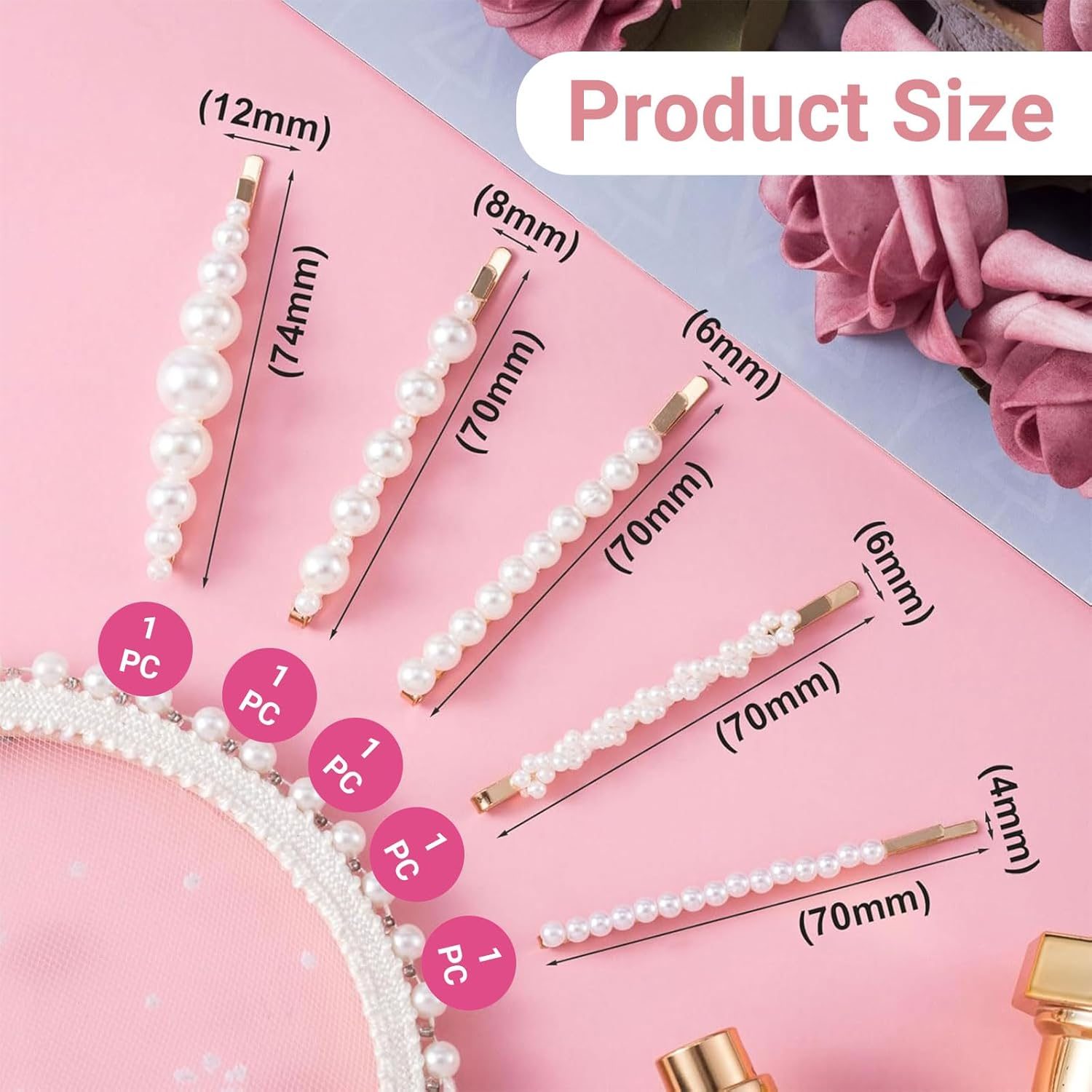 TELAIN Vintage Pearl Bobby Clips, Set of 5 with Different Designs, Retro Hair Accessories for Everyday, Parties and Special Occasions image number 6