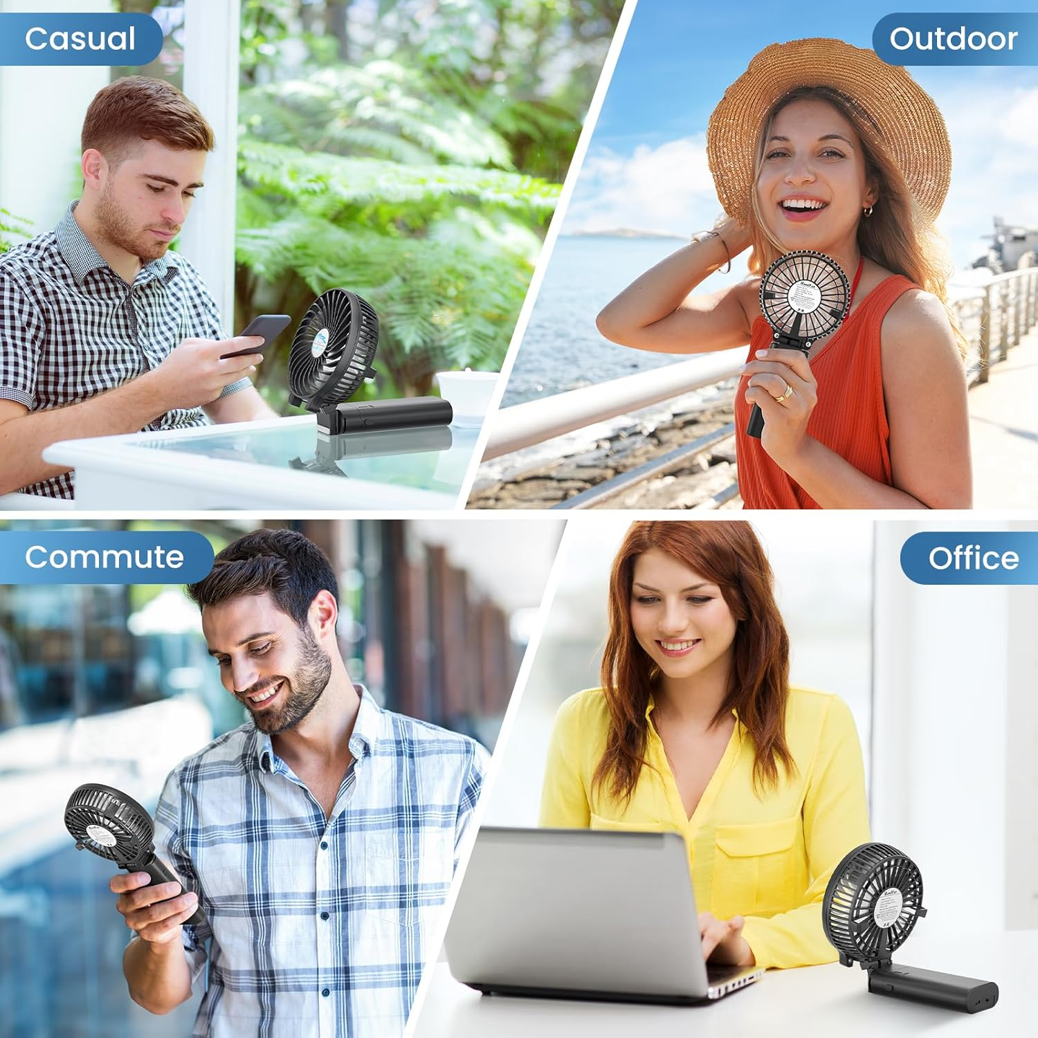 Handfan 5200Mah Portable Handheld Fan, Personal Hand Held Fan USB Rechargeable, 180&deg; Foldable Portable & Detachable Handle Design,3 Speeds Strong Airflow Cooling for Travel/Outdoors/Indoors (Black) image number 3