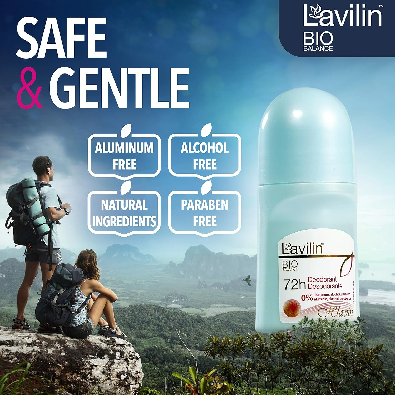 LAVILIN Roll on Deodorant for Women and Men - Aluminum Free Deodorant with up to 72 Hour Long-Lasting Protection and Odor Control &ndash; Alcohol, Paraben and Cruelty FREE Sensitive Skin Deodorant (2 Oz)
