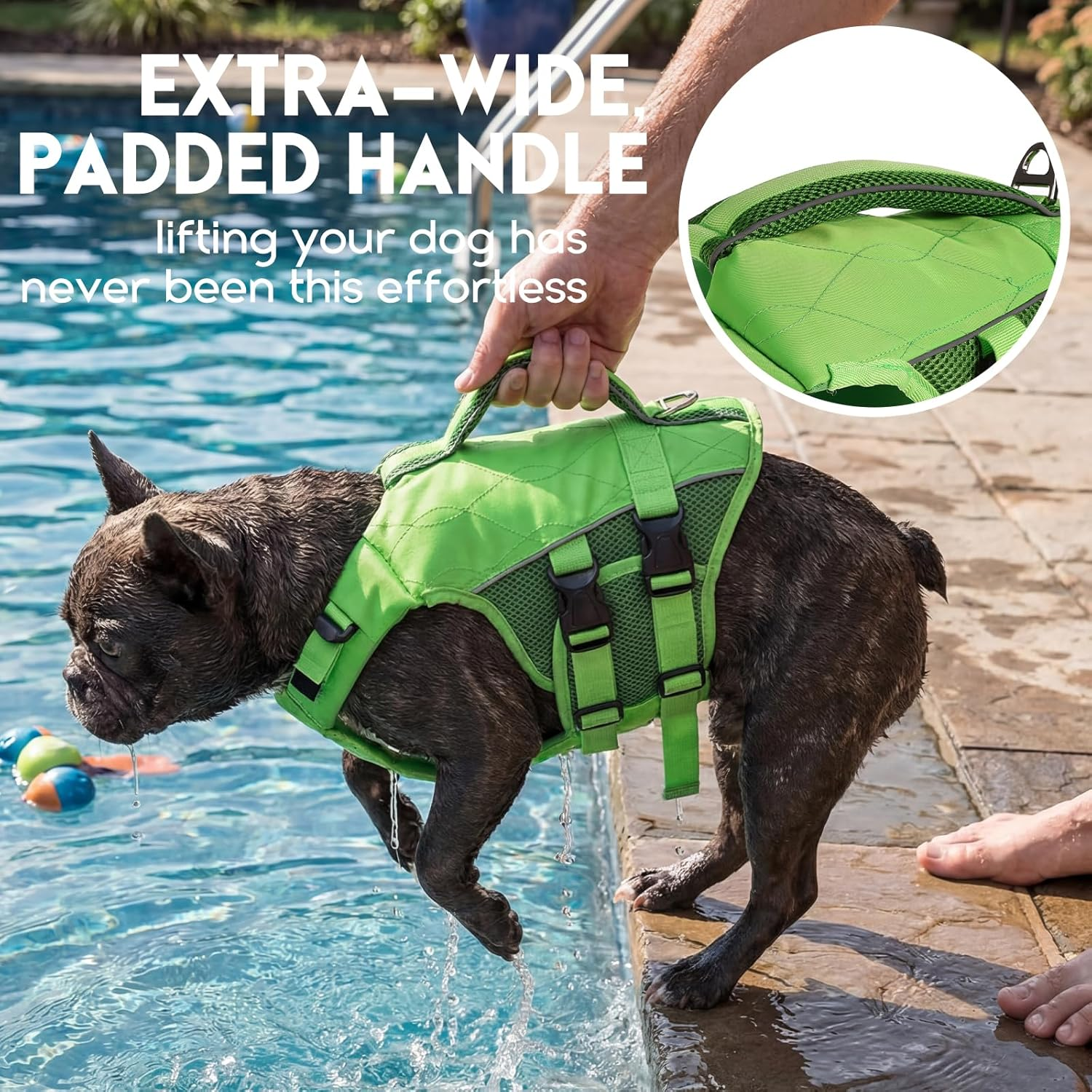 ASENKU Dog Life Jacket - Pet Safety Vest for Swimming & Boating, Shark Life Jacket with Floatation, Dog Lifesavers Swimsuits for Small Medium Large Dogs (Green, XS) image number 2