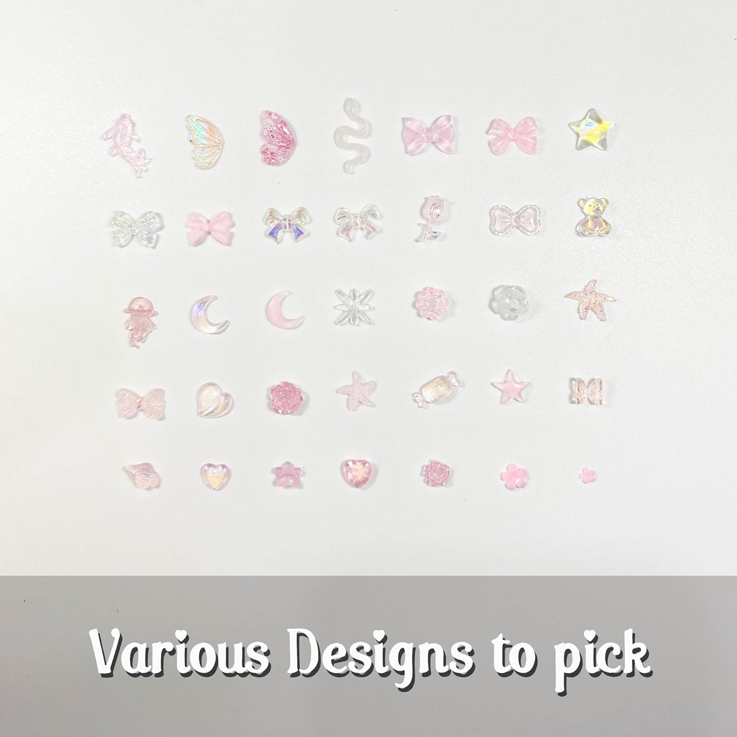 300 Pcs 3D Pink Nail Charms Y2K Kawaii Crystal for Nail Decor, Cute Bow Heart Star Moon Nail Gems Set, Nail Charms and Gems, Gifts for Women - Crystal Butterfly And Ribbon image number 2
