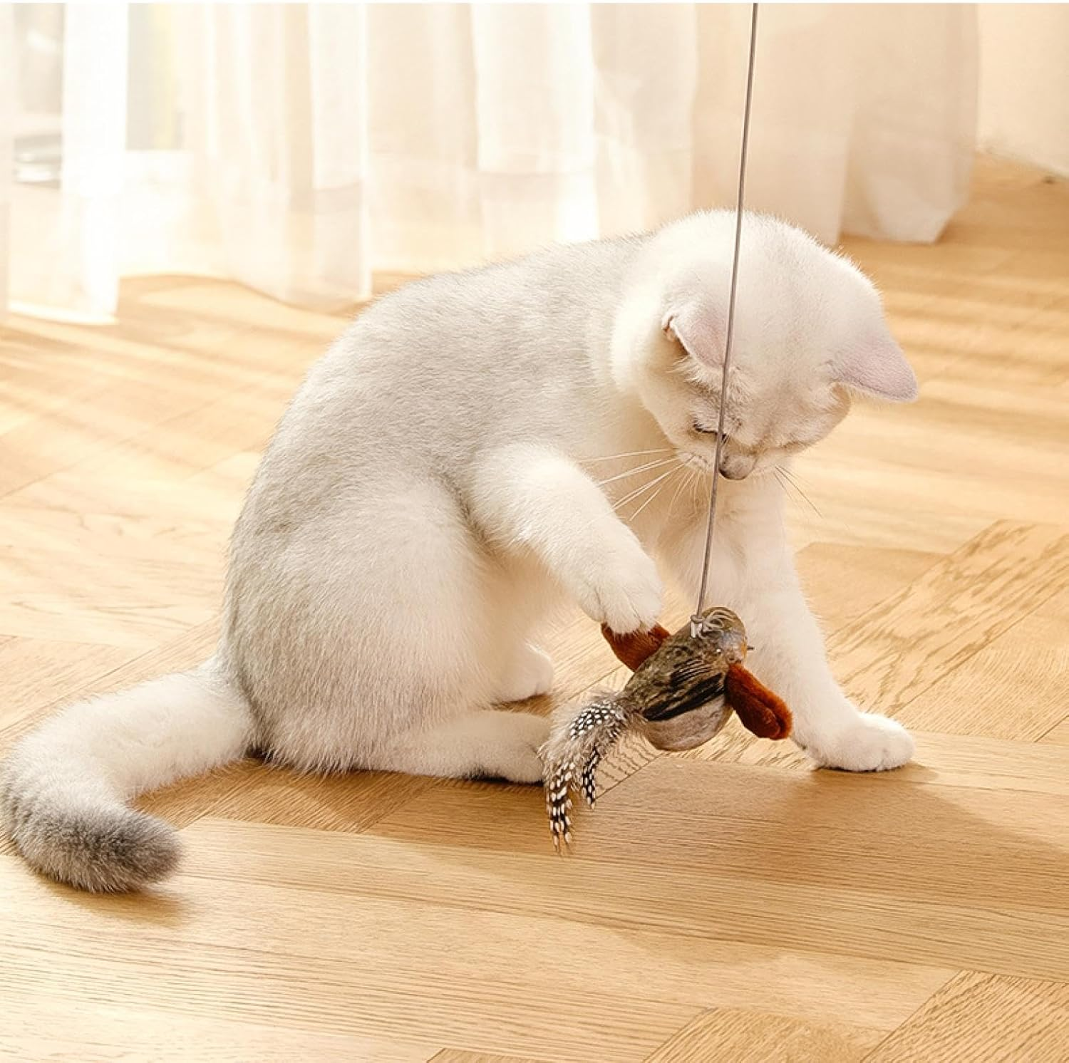 Cat Toys Vocalize Feathers, Birds, Kittens Nibble Toys, Cat Teasing Stick Supplies (Know More Blue) image number 5