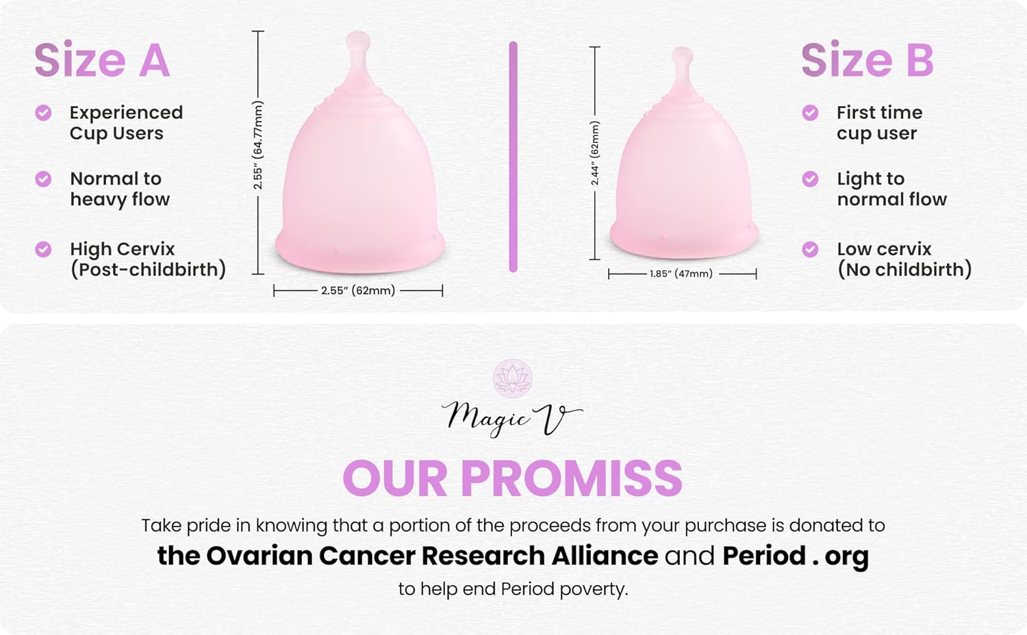 Magic V Steam V Menstrual Cups - Set of 2 Reusable Soft Silicone Period Cups 1 Large 1 Small - Light to Heavy Flow - Soft, Flexible & Hygenic image number 2
