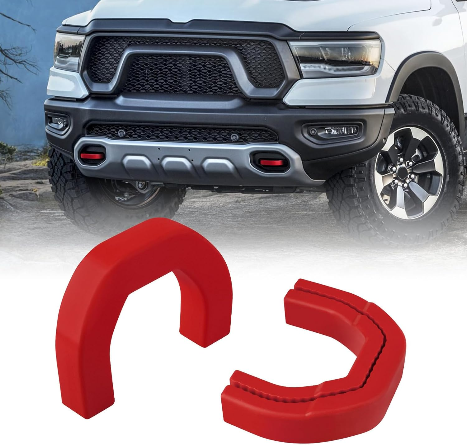 TECHPICCO Front Tow Hooks Covers Hitch Cover Customized Car Tow Hooks Compatible with RAM 1500 Accessories 2019-2025|Red (Not Fit for RAM 1500 Classic,Warlock,Ram 2500,RAM 3500) image number 2