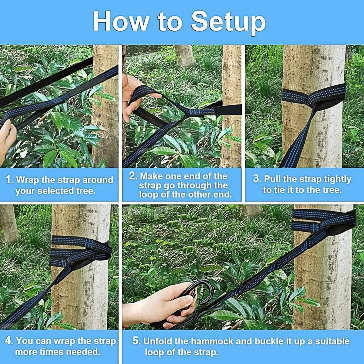 AIMALL Double Camping Hammock 106X55In Portable Outdoor Swing with 98In Adjustable Tree Straps 400Kg Capacity 210T Nylon Travel Bed for Hiking Backpacking Backyard Use image number 6