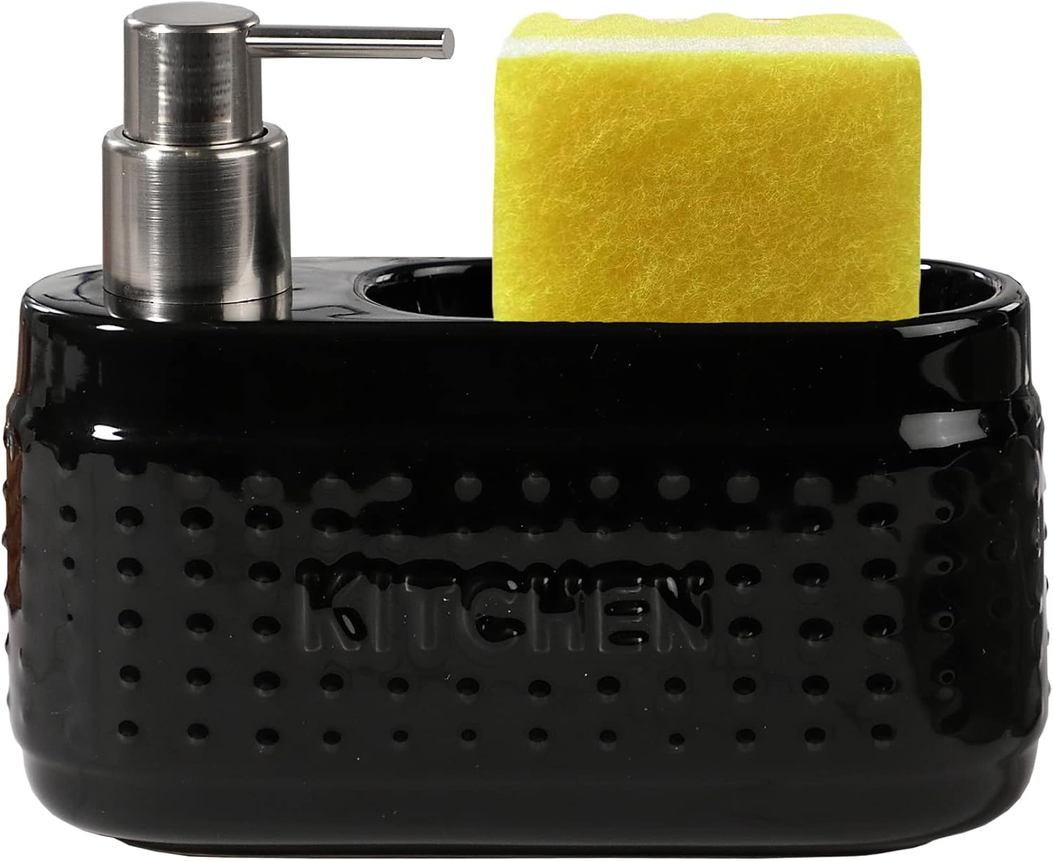 White Dish Detergent Dispenser for Kitchen Sink.Ceramic Dishwashing Liquid Dispenser with Sponge Holder -580Ml Large Capacity