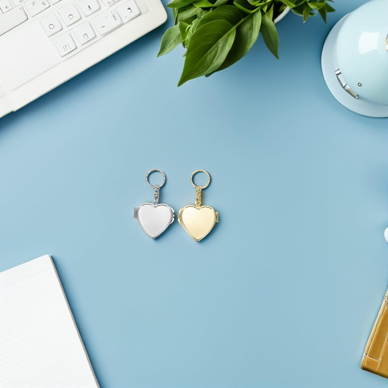 OSOLADY 2Pcs Heart Shaped Double Sided Folding Metal Mirror Keychain Portable Compact Makeup Mirror for Women Mini for Purse and Handbag image number 4