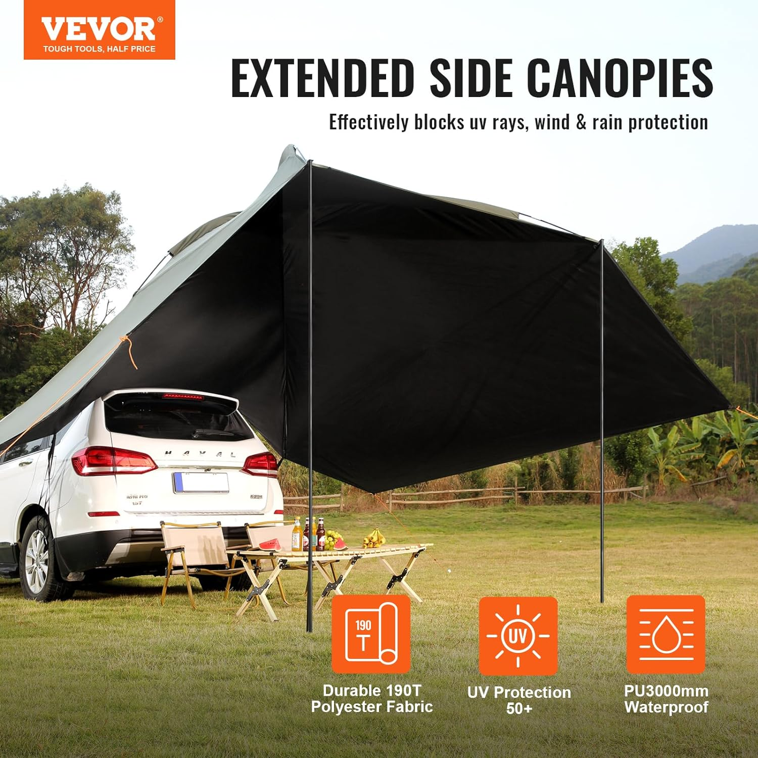 VEVOR Awning Caravan 3 X 2.1 M Sun Canopy Motorhome UV50+ UV Protection Awning 190-T Polyester Fabric Awning PU2000 Mm Waterproof Includes Portable Bag Ideal for Camping Family Reunion Trips image number 1