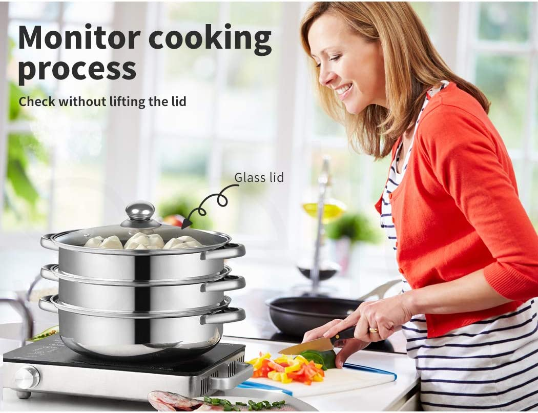 TOQUE Stainless Steel Steamer 4 Tier Meat Vegetable Cookware Hot Pot Kitchen image number 1