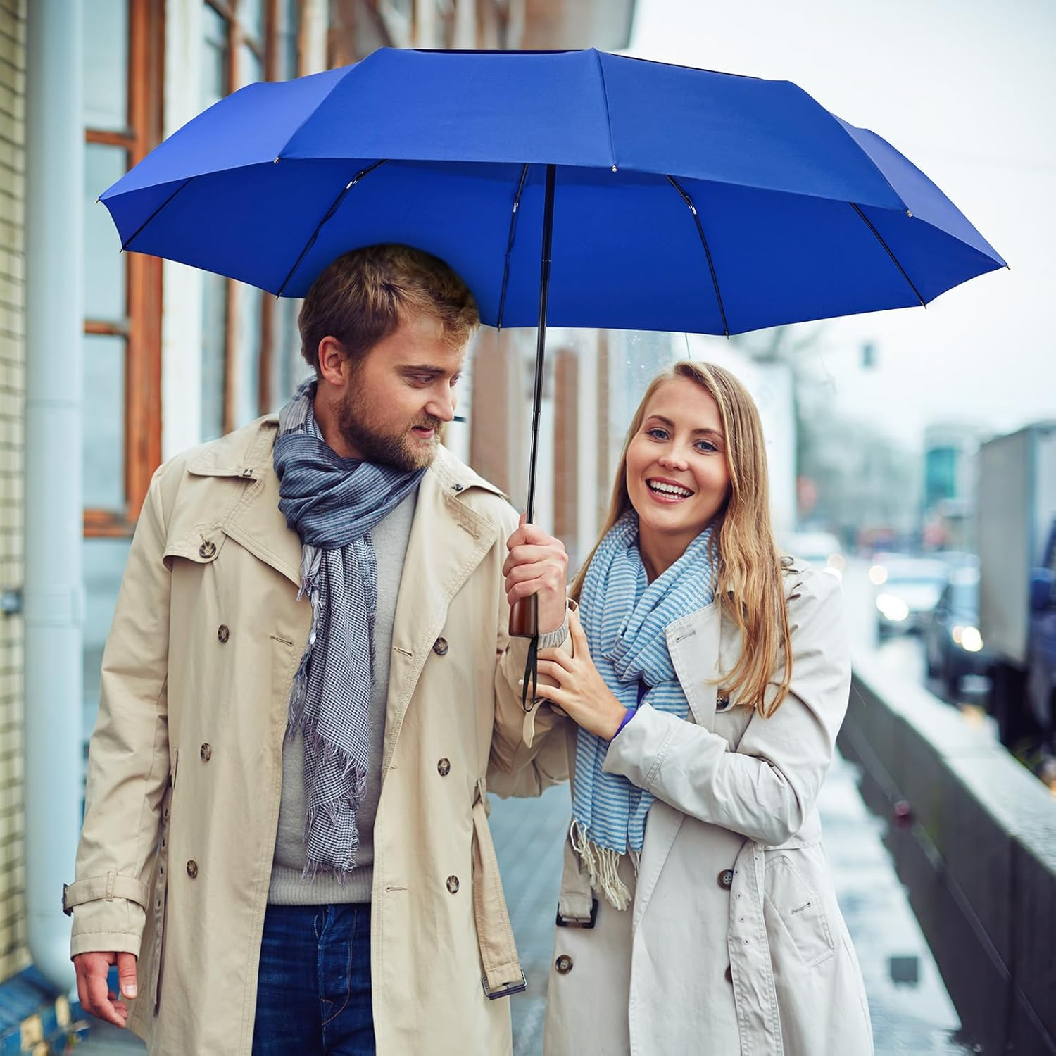 G4Free 54 Inch Large Compact Windproof Golf Umbrella for Rain Oversized Auto Open Close Folding Travel Golf Umbrella Vented Double Canopy for Women Men - Sapphire image number 2