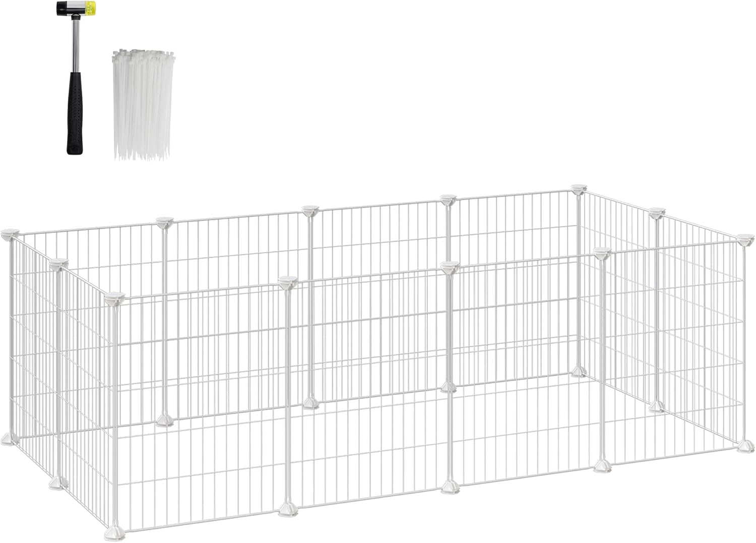 SONGMICS Guinea Pig Playpen, Indoor Rabbit Run Hutch Cage, Large Exercise Enclosure, DIY Metal Modular Fence for Hamster, Pet, Small Animals, White LPI01W