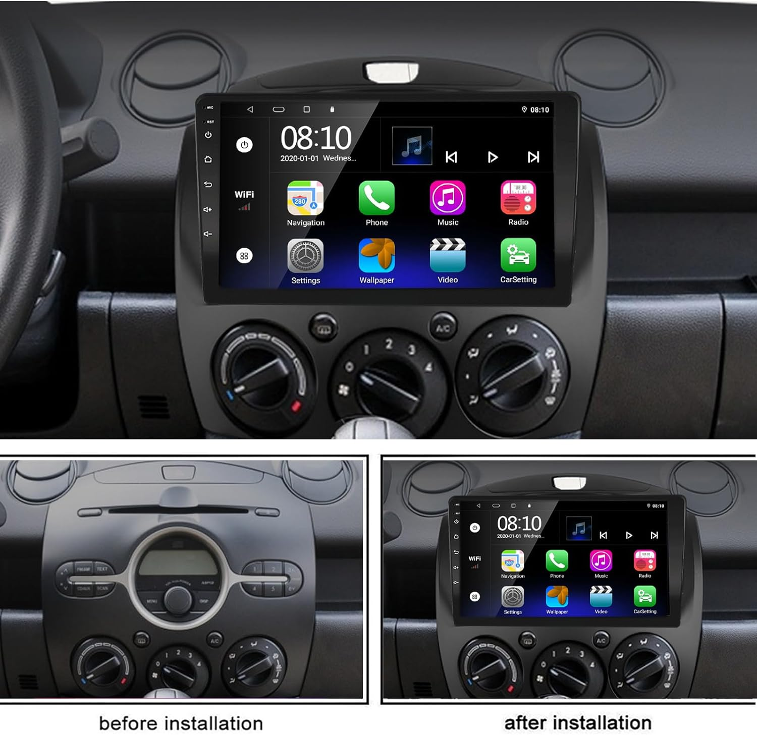 For Mazda 2 Radio Car Stereo 2008-2014 Built-In Carplay/Android Auto/Wifi/Steering Wheel Control/Split Screen/Bluetooth/Gps Navigation/Android 10 image number 5