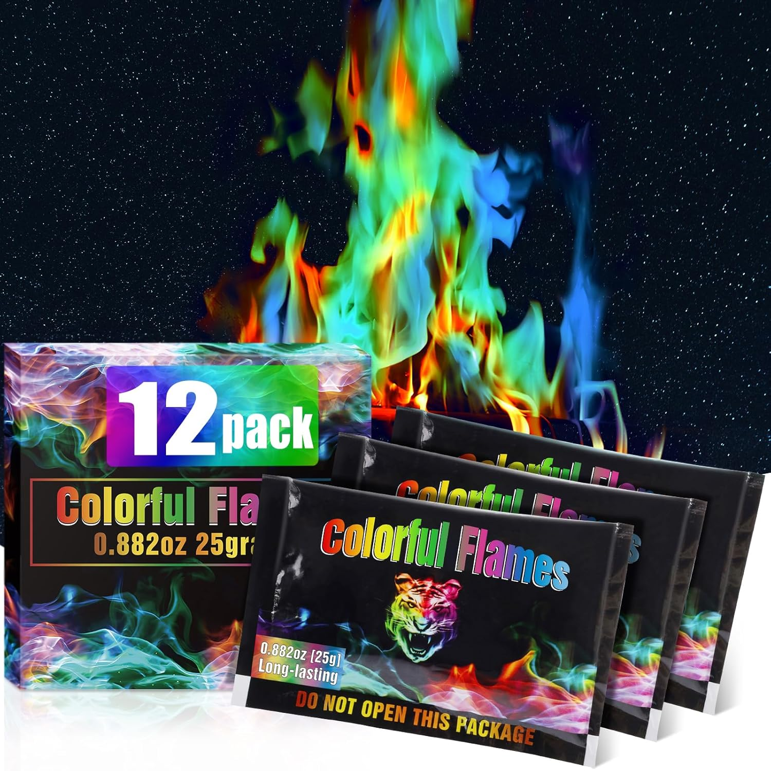 Fire Color Changing Packets [12Pack]，Color Fire Packets for Outdoor Campfires, Fire Pits, Fireplaces, Colorful Flames, Long Burn Time, Safe, Magic for Child image number 5