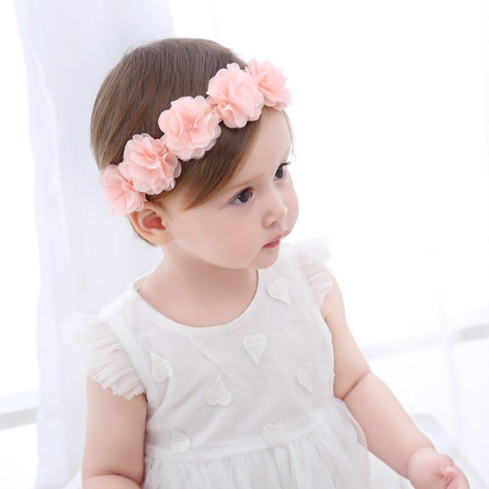 Baby Girls Headband Birthday Crown Fashion Hair Accessories for Newborn Infants Toddlers - Peach + White image number 6