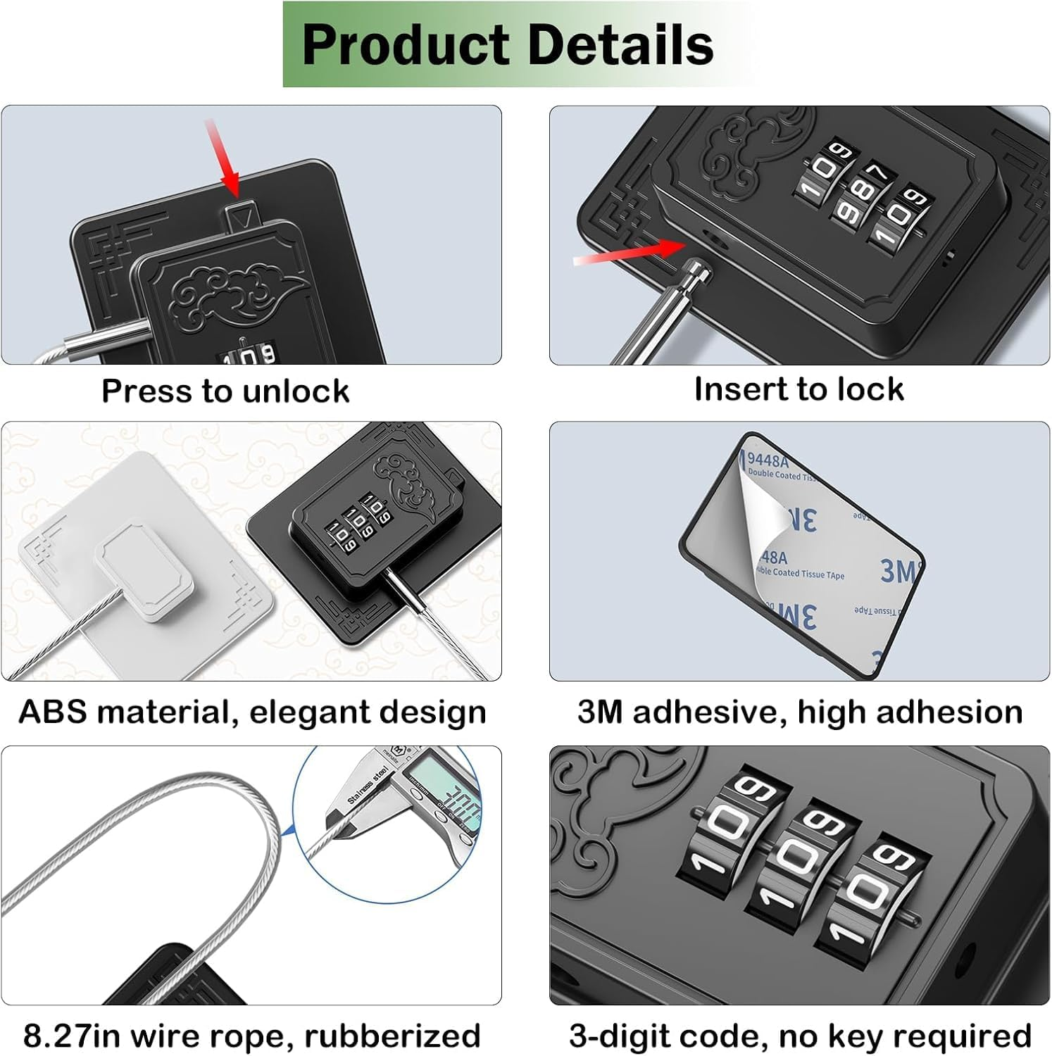 2 Pack Refrigerator Locks with 3-Digit Combination, Child Proof Cabinet Locks for Fridge, Freezer, Drawers, Closets & Windows, Easy Install Premium Safety Locks, Durable and Secure (Black) image number 6