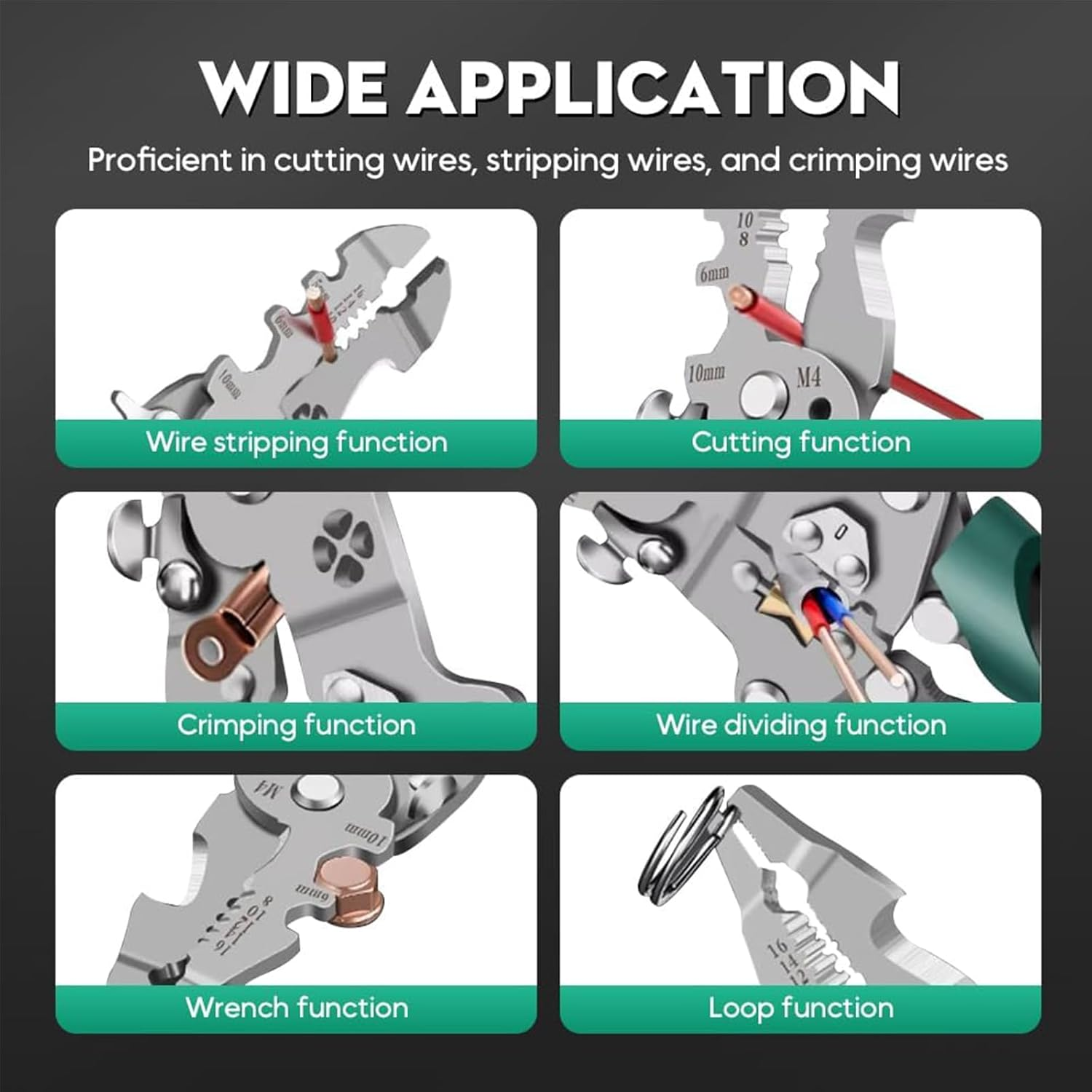 Zalizr 18 in 1 Foldable Wire Stripper, Multifunctional Electrical Pliers for Cutting, Stripping, Crimping, Shearing, Portable Electrician Tool for Electric Cable, Wire image number 6