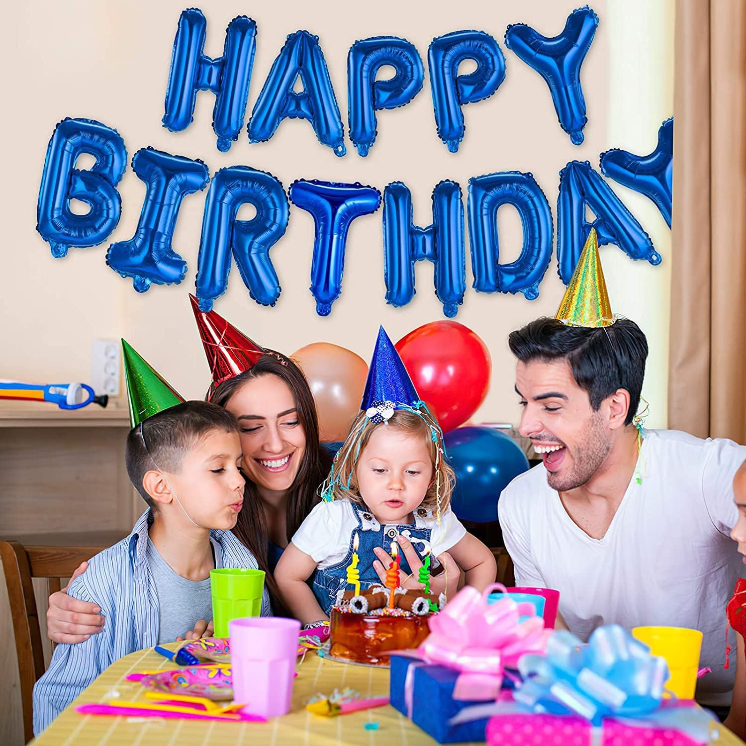 Blue Happy Birthday Balloons for Men Boy, 13PCS Letters Balloons 2 PCS Giant Star Foil Balloons 4 PCS Confetti Balloons 6 PCS Latex Balloons Birthday Party Decorations and Supplies Balloons - Black Gold image number 4