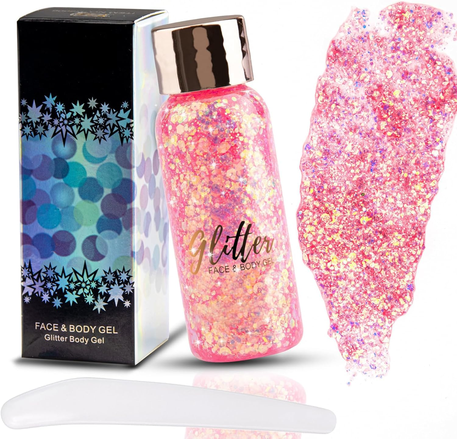 Body Glitter Gel, Face Glitter Gel,Intense Glitter Makeup Face Glitter Gel,Chunky Glitter for Eye Lip Hair Sparkling Body Glitter Gel for Women,Rave Glitter Festival Accessories（Pink） image number 1