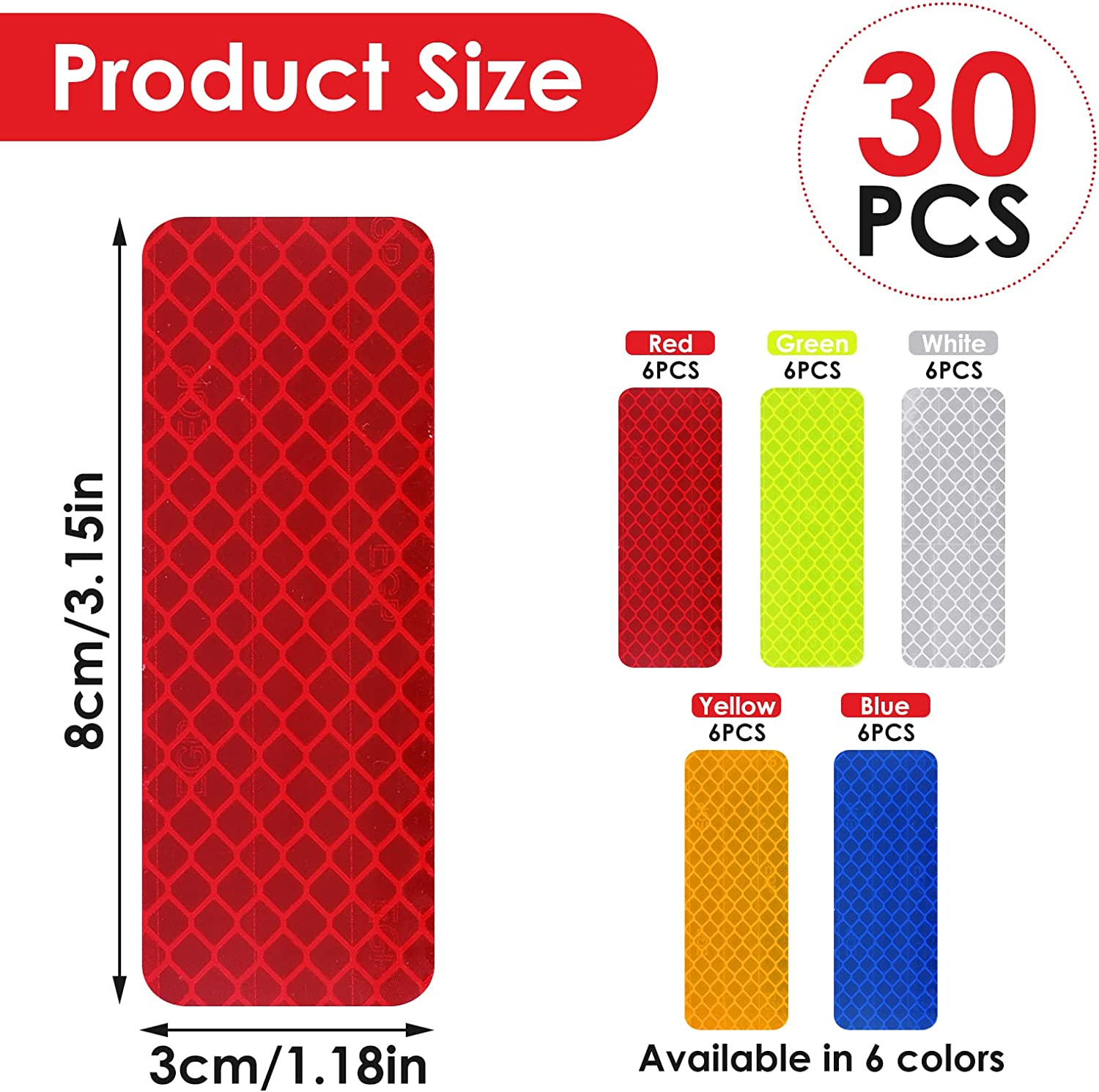 Abeillo 30 Safety Reflective Stickers, Warning Stickers - Stick-On Car Reflector Tape for Vehicle, Bicycles, Motorcycles, 1.18 X 3.25 Inch image number 2