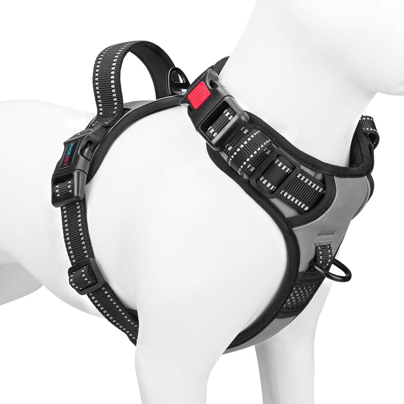 PHOEPET No Pull Dog Harness Medium 3M Reflective Front Clip Vest with Handle,Adjustable 2 Metal Rings 3 Buckles,[Easy to Put on & Take Off](S, Grey) image number 4