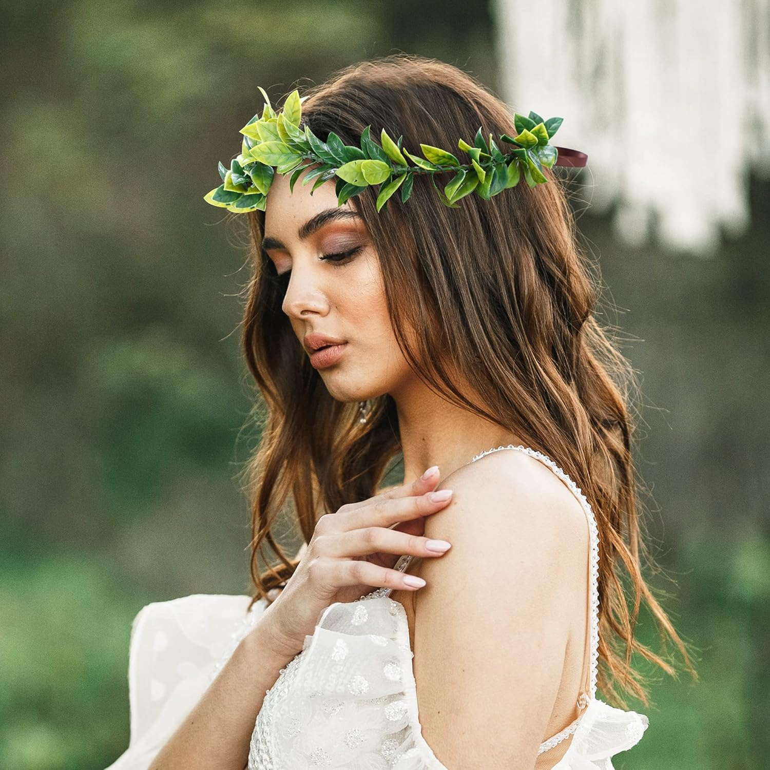 MOSTORY Handmade Green Laurel Leaf Crown Headband for Men&rsquo;S Wedding Greek Elf God Headpiece for Toga Costume Hair Accessories Groom Queen Prince Mardi Gras Party Carnival Renaissance image number 1