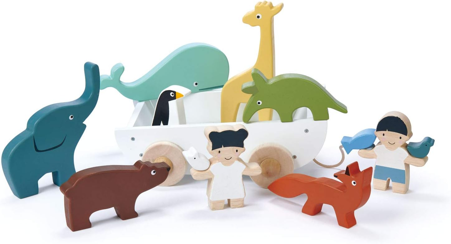 Tender Leaf Toys the Friend Ship - Wooden Wheeled Boat of Chunky Animals and Children image number 2
