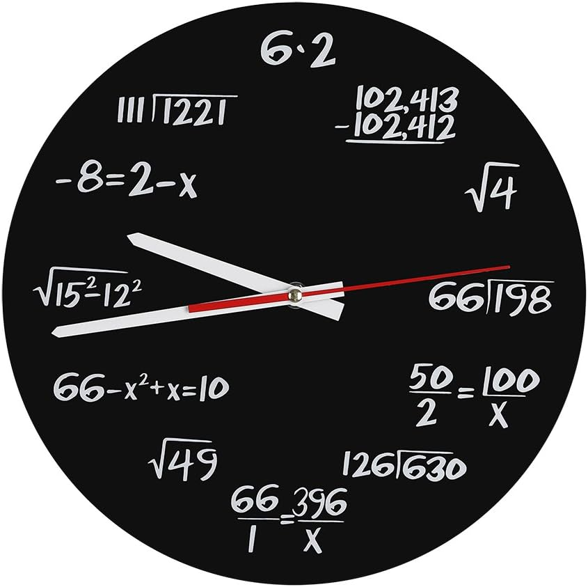 Creative Math Wall Clock Acrylic Funny Mathematical Formulas Clock Pop Quiz Clock Black and White Unique Math Equation Clock for Classroom, Home, Office image number 2