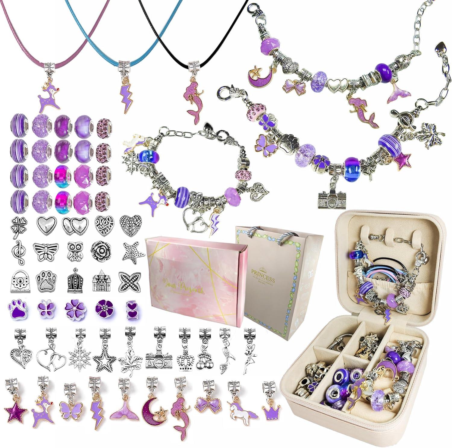 Yowamho Charm Bracelet Making Kit for Girls, 69PCS DIY Jewellery Making Set with Jewelry Box and Gift Gag, Jewellery Charms and DIY Art Crafts with Beads Bracelets Necklaces, Birthday Christmas Jewellery Gifts for Teens Kids Age 6-12.&hellip;