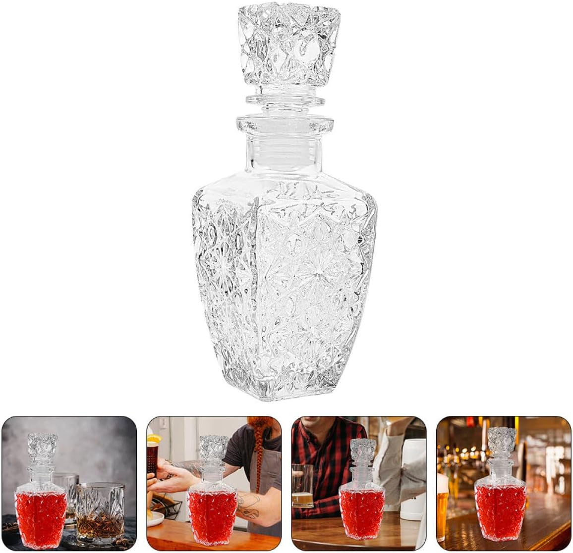 BESPORTBLE 2Pcs 250Ml Thickened Glass Wine Bottles Set, Square Diamond Design Liquor Glass Bottle for Bar, Banquet, and Home Wine Serving image number 2