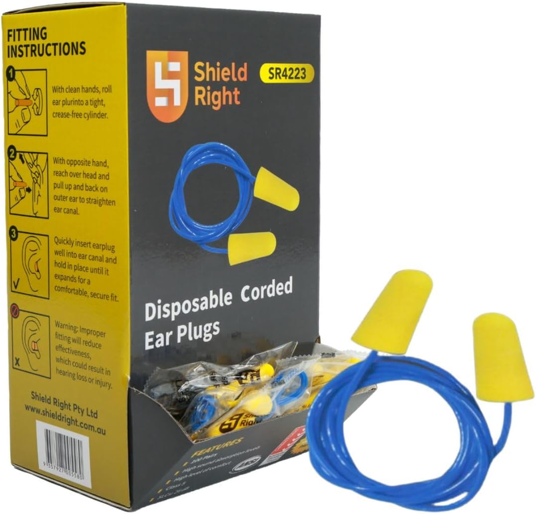 100 Pairs Corded Earplugs, Individually Packaged, Soft PU Foam Corded Ear Plugs, for Safety Hearing Protection, Sleeping, Working, Studying & Travel (Yellow, One Size)