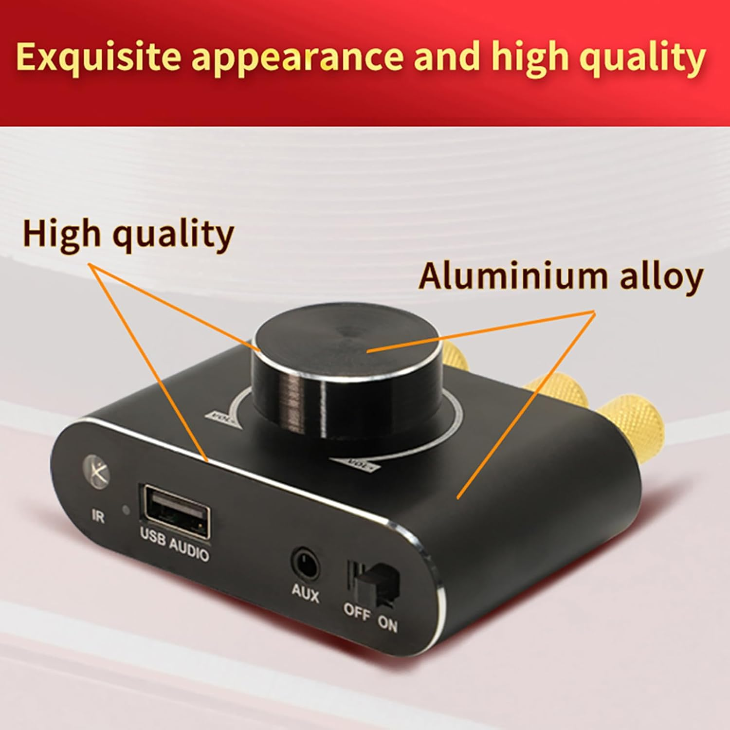 BT Audio Amplifier Premium Aluminum Alloy Oxidation Process Knob Control for Home Entertainment Black (Black) image number 4