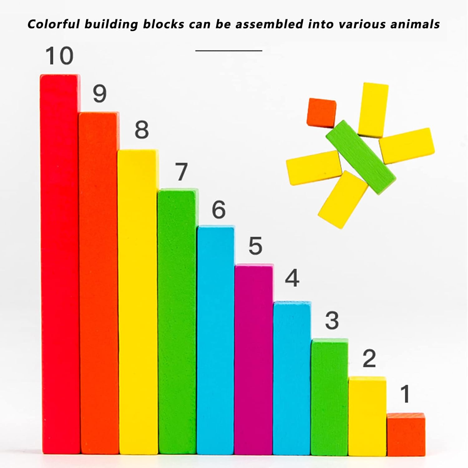 Wooden Cuisenaire Rods Individual Kit, Create Interesting Shapes Counting Sticks Brightly Colored Release Imagination for Counting for Children image number 5