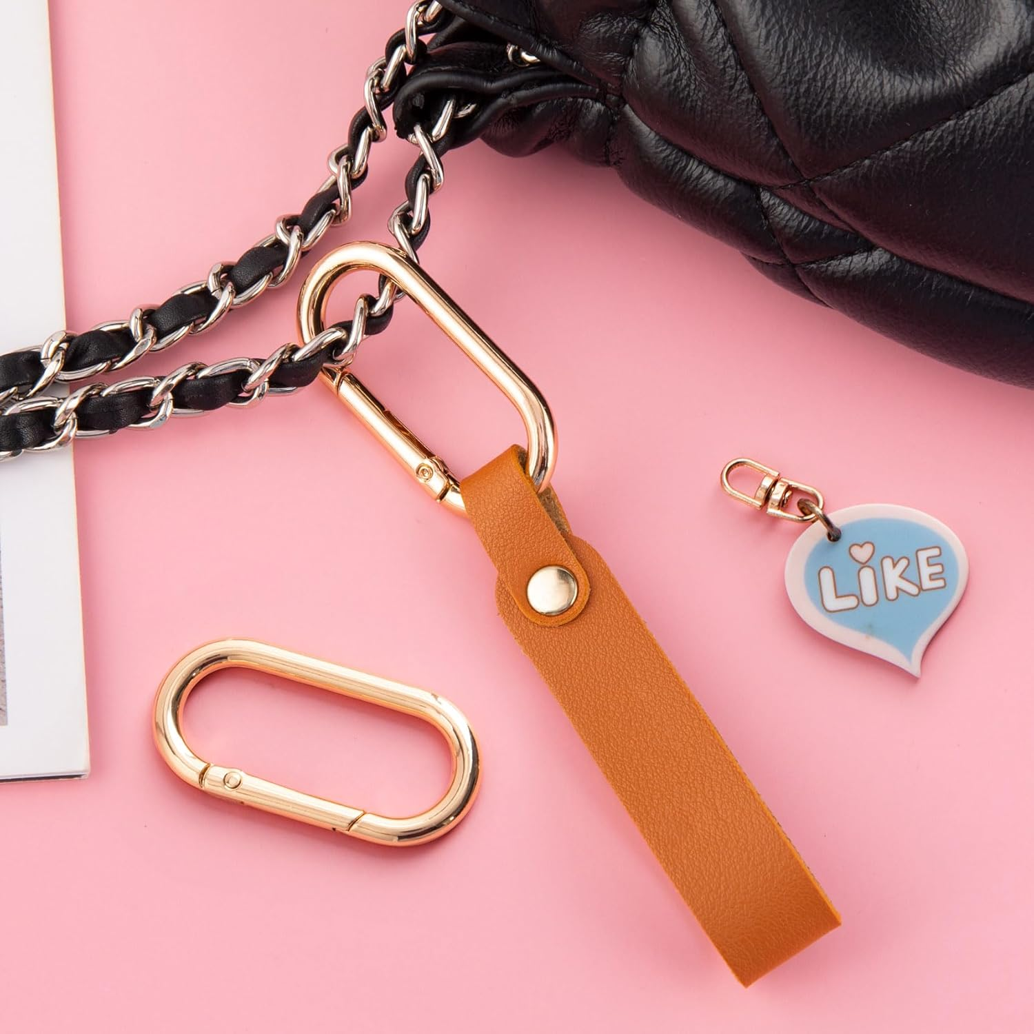 STSTR 3 PCS Oval Spring Ring Clips, Metal Keyring Purse Clip, Heavy Duty Opening O Ring Carabiner for Keychains, Buckle Clasp for Backpacks, Purse, Keys, Bag Strap (1.97 &times; 0.94 Inch), Light Gold - Black image number 6