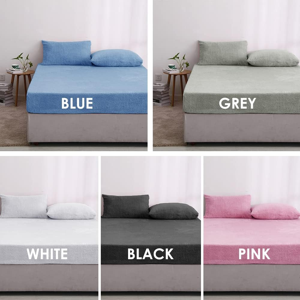 Super Warm Teddy Bear Fleece Sheet Set Flat Fitted Sheet All Size Winter Thermal (King Single, Grey) image number 2