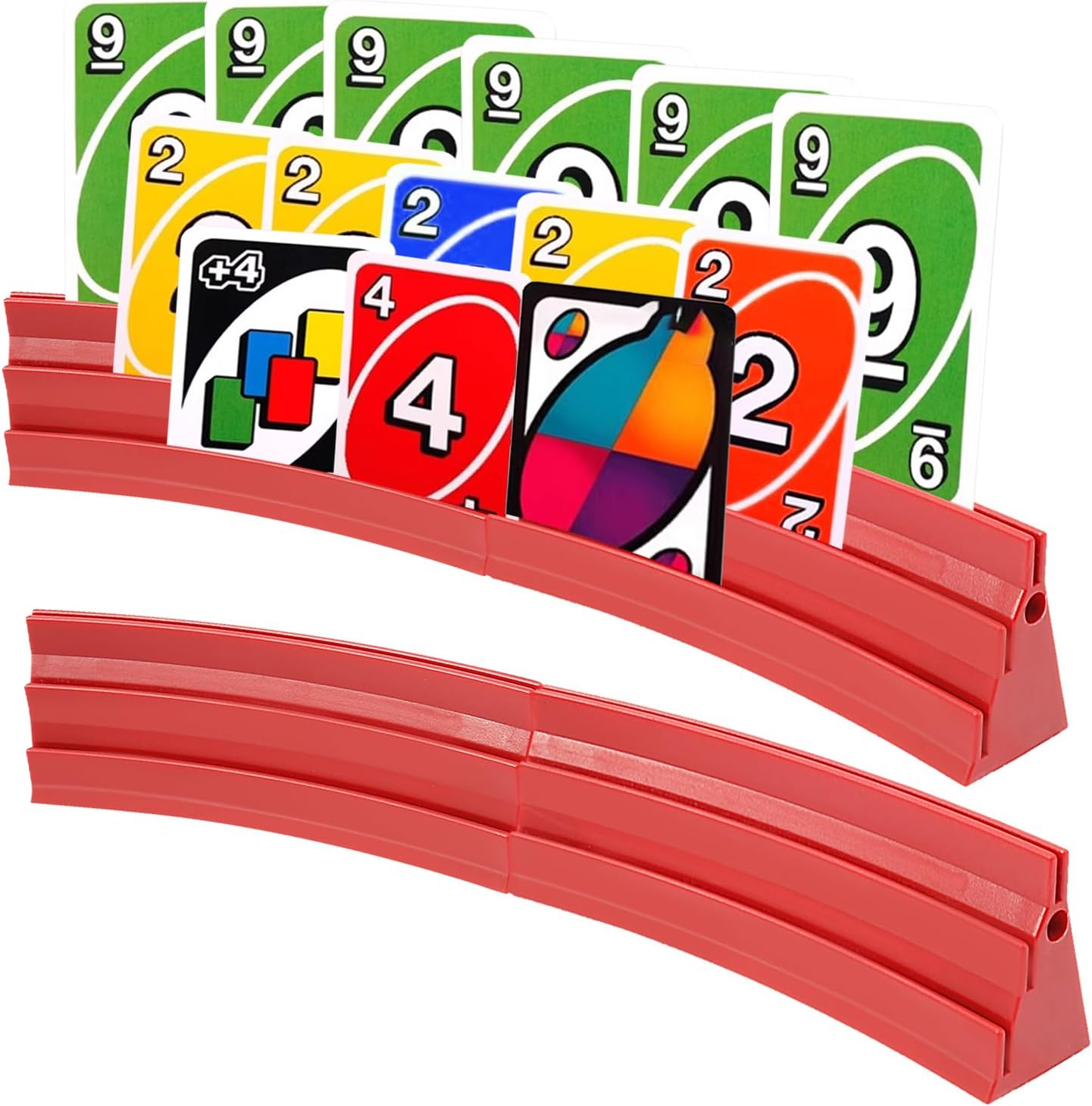 4 Pack Card Holders for Playing Cards, Three-Layer Plastic Card Holder, Stackable Storage Game Card Tray, Large Capacity Playing Card Rack, Keep Focusing Game Card Holder Tray for Adults Seniors Kids
