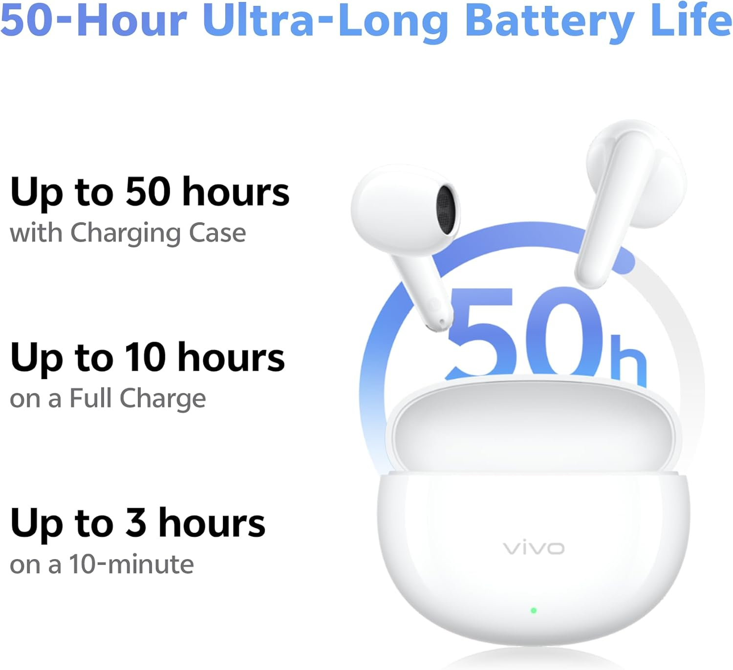 Vivo Buds Air3 Wireless Headphones Ultra Long Battery Life up to 50 Hours, AI Noise Cancelling for Calls, Dual Device Connection, IP54 Dust and Water Protection, Bluetooth 6.0 image number 4