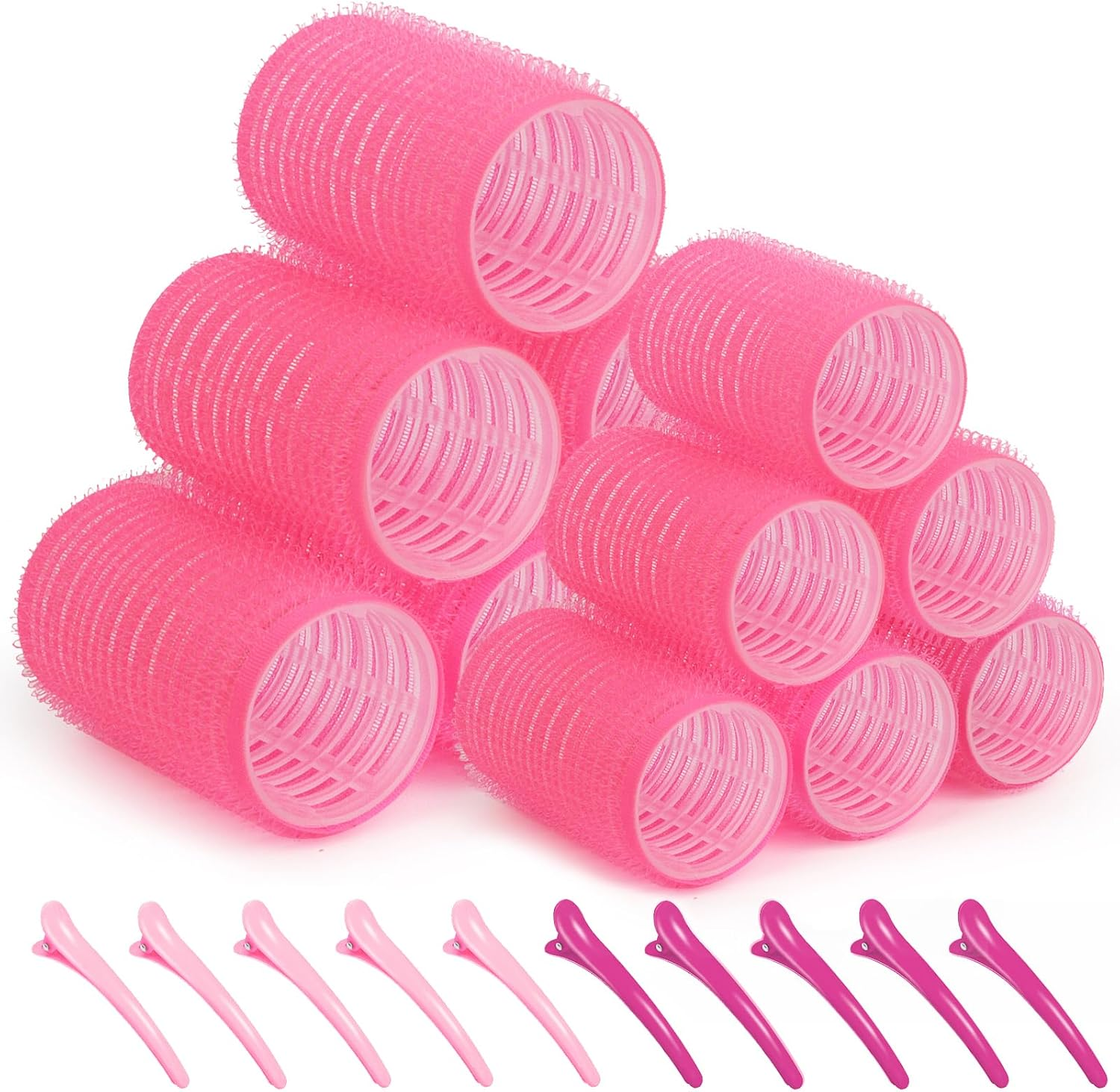 Sungenol Self Grip Hair Roller Set, 18 Pcs, 3 Sizes (Jumbo, Large, Medium) Rose Pink Hair Rollers with Clips and Comb