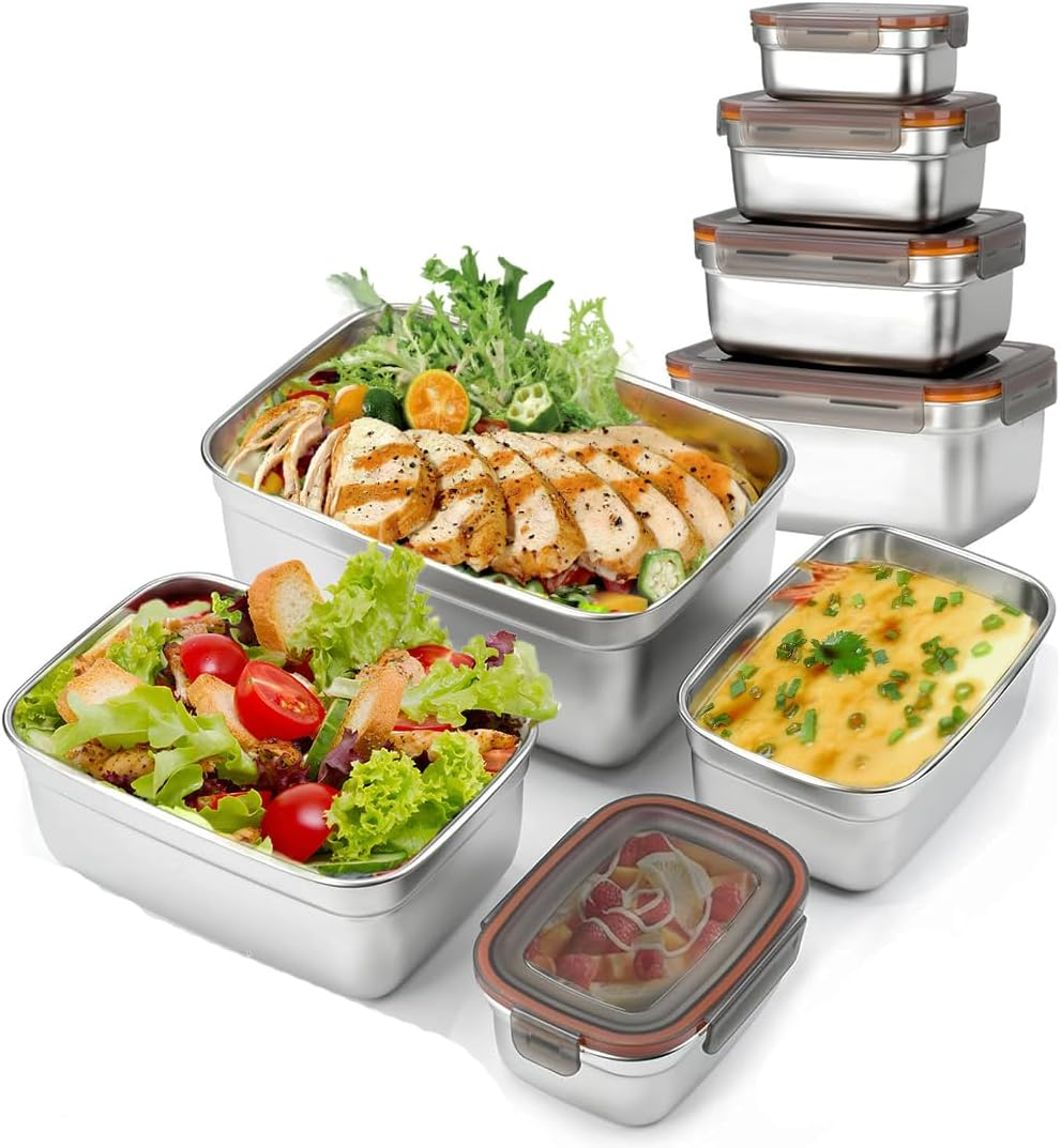 SYAMEET 4-Pack Food Storage Containers with Airtight Lids,Stainless Steel Bento Lunch Box, Leak-Proof Metal Food Storage Boxes for Kitchen, Fridge & Travel, 550Ml/1100Ml/1900Ml/3500Ml Sizes, Bpa-Free image number 1