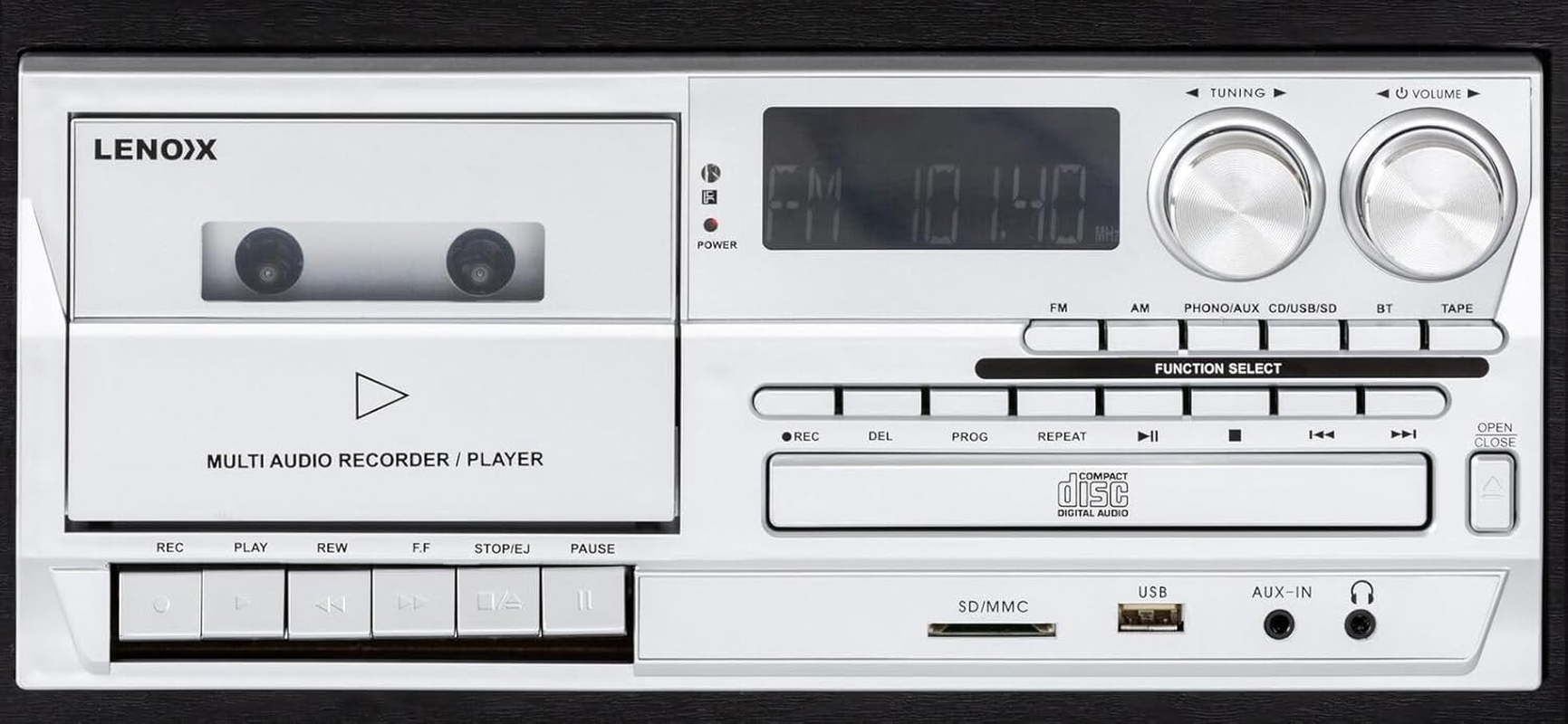 Lenoxx All-In-One Home Entertainment Music System with Wireless Technology 5.0-3 Speed Turntable, Cassette Tape & CD Player - Aux-In FM/AM Radio - Music System for Home & Remote Control - Black image number 3