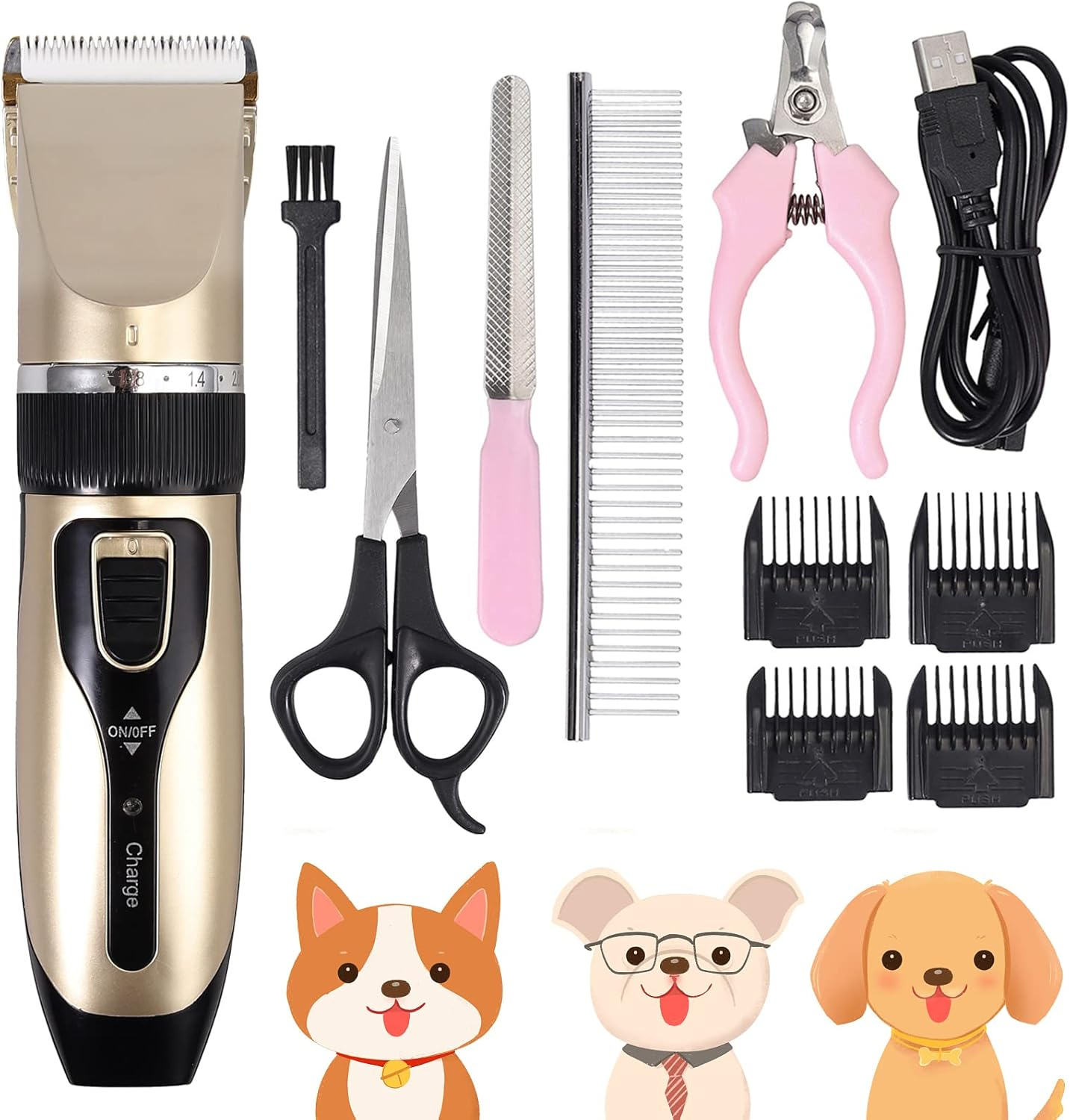 Esynic Pet Dog Clipper Grooming Trimmer Professional Animal Electric Hair Cutter Shaver Kit with 4 Combs Titanium Fixed Knife Prevent Skin Allergies Low Noise Gold and Black image number 4