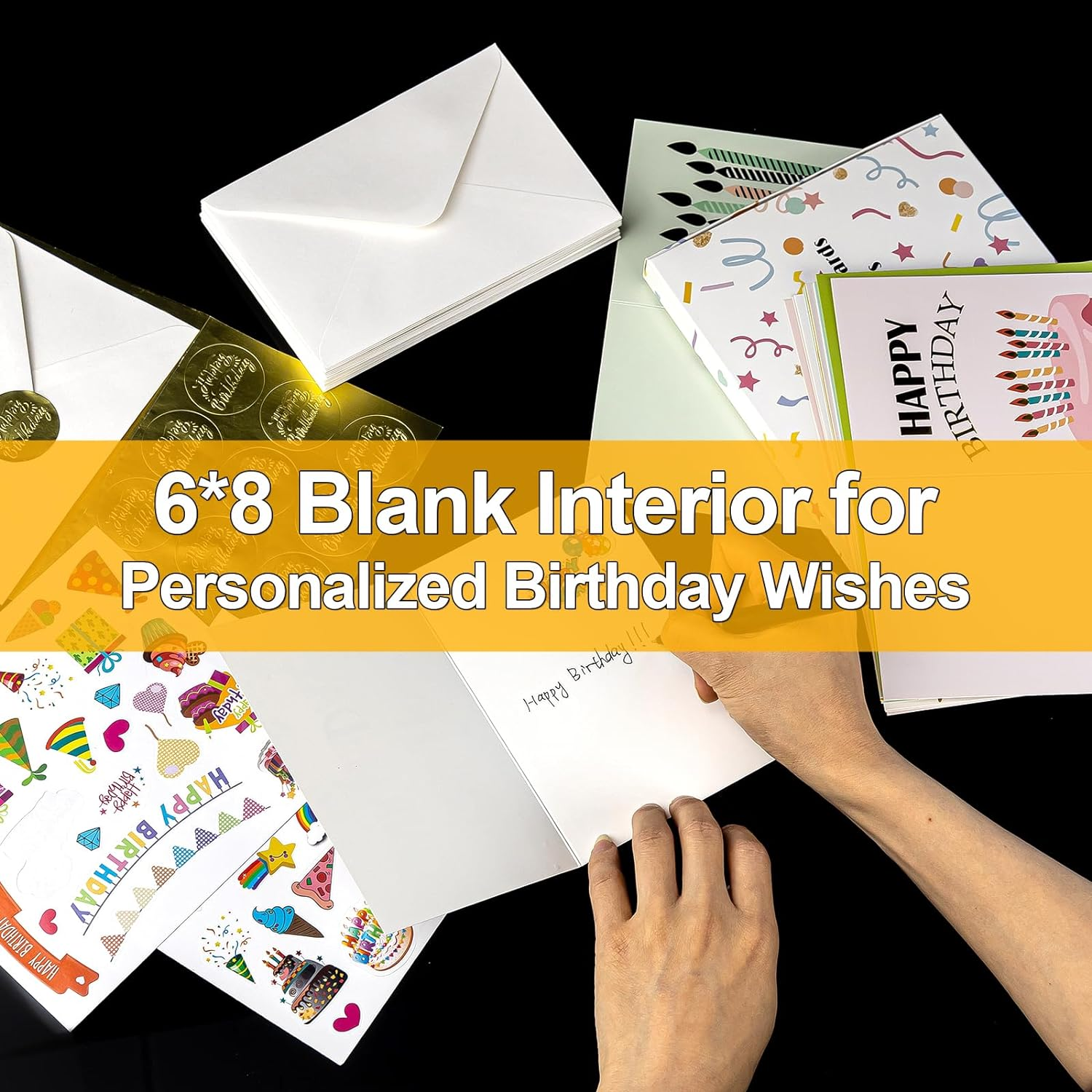 YANGDYDE BALLET 24 Pack Unique Gold Foil Birthday Cards with Stickers & Envelopes -4X6 Inches Blank Happy Birthday Cards Assortment in Bulk for Family/Kids/Friends/Work & Office Celebrations image number 4