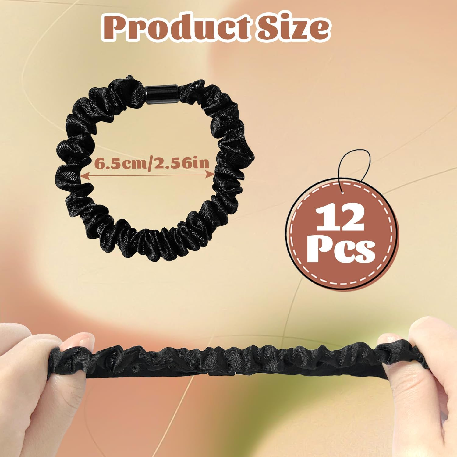 12 Pcs Satin Scrunchies | Satin Hair Ties | Elastic Hair Bands | Hair Bobbles | Hair Scrunchies for Women | Hair Ties No Damage | Black Hair Bands | Bobbles for Thick Hair image number 1