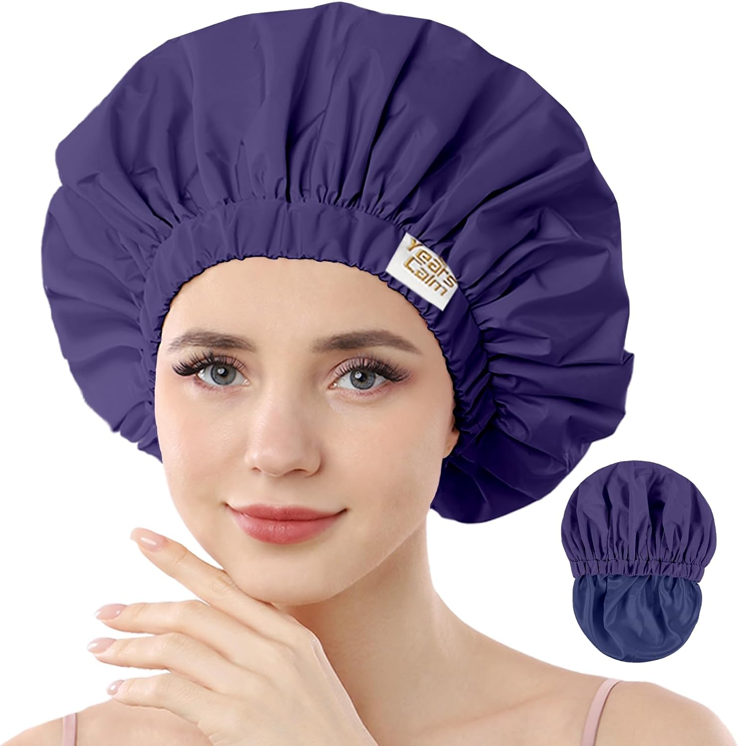 Years Calm Reusable Waterproof Shower Caps for Women, Hair Caps for Showers, Double-Layer Elastic Design, for All Hairstyles, Travel-Friendly (Black)