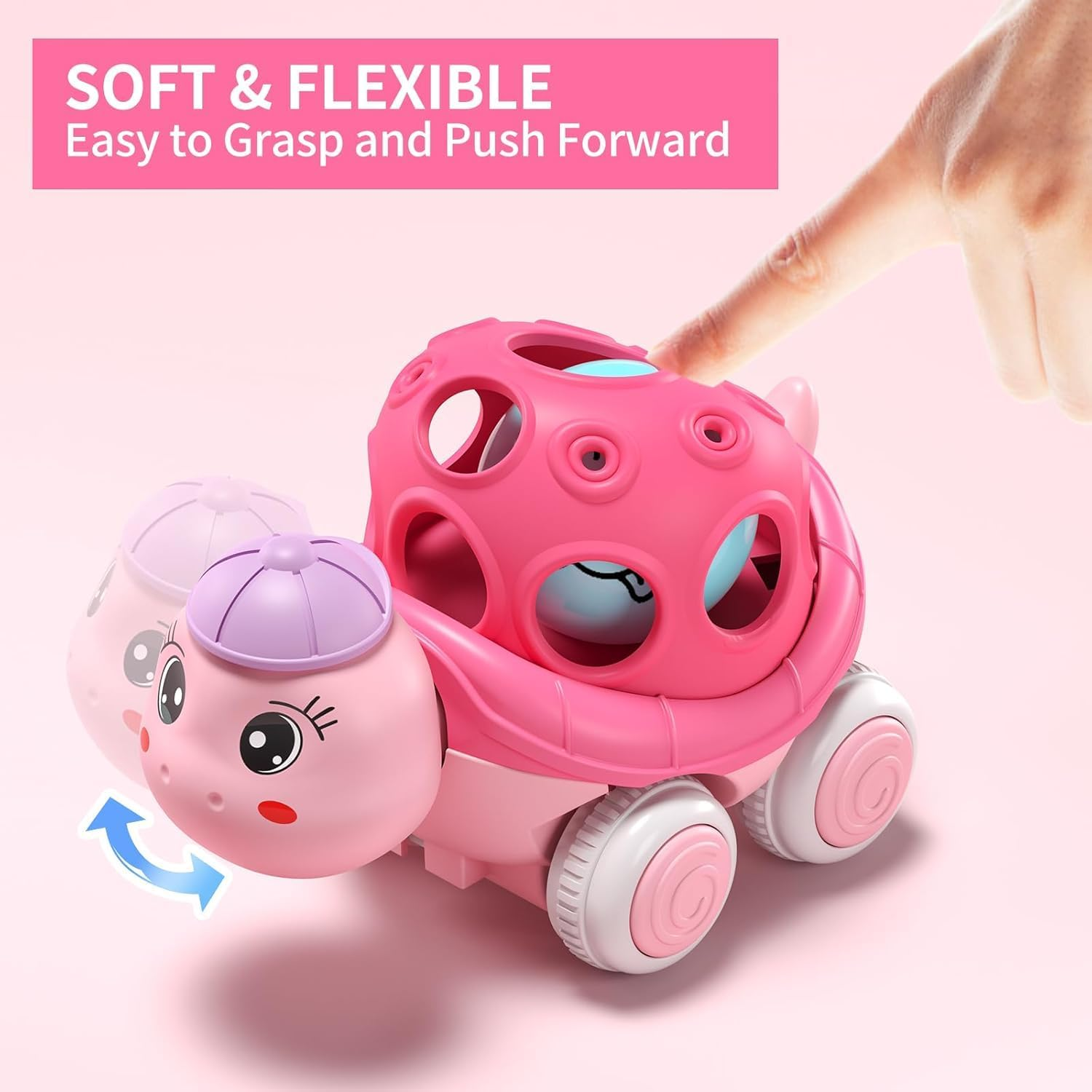 Baby Girl Toy Cars for Toddlers 1-3, Push and Go Rattle Cars for Baby Toy 6-9-12-18 Months, First Birthday Gifts for 1 2 Year Old Girls, Infant Pink Friction Truck Set image number 1