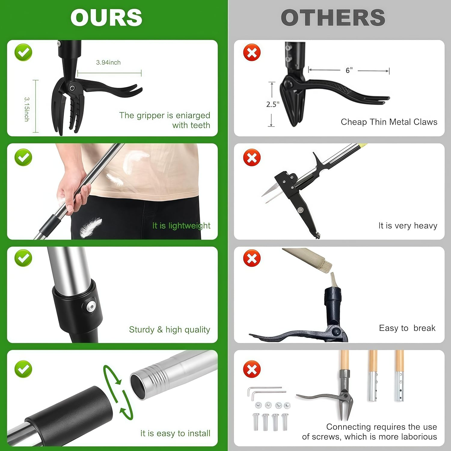 Weed Puller Tool, 4-Claw Stand up Weeder with Adjustable Long Handle for Remove Weeds without Bending, Pulling or Kneeling, Easily Remove Dandelions, Weed Tool for Lawn Yard and Garden (1, Silver) image number 3