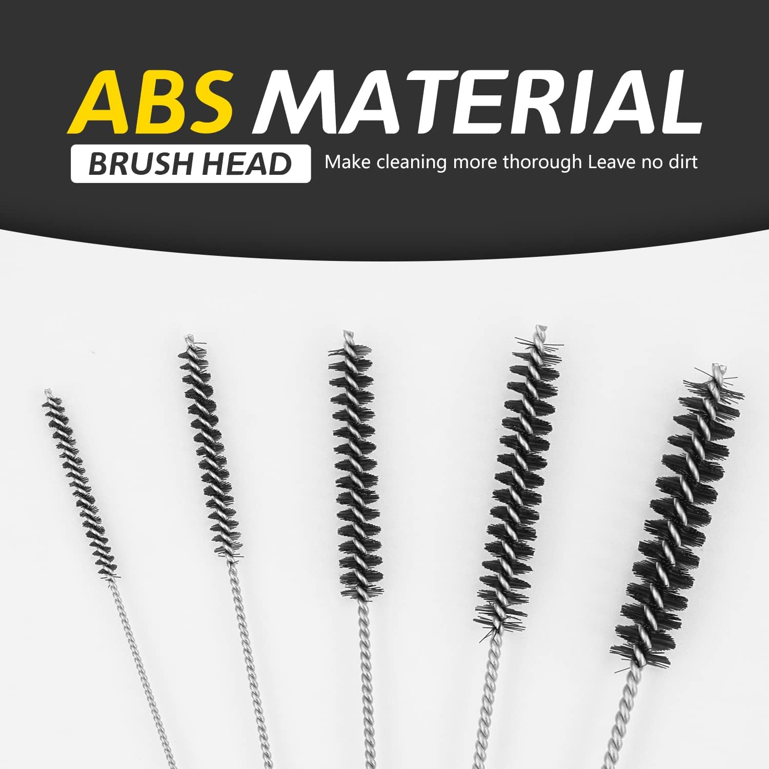 EKIND Black Drinking Straw Cleaning Brush Set, Nylon Pipe Tube Cleaner, Stainless Steel Handle, 5 Type Size for Multiple Diameter Straws image number 5